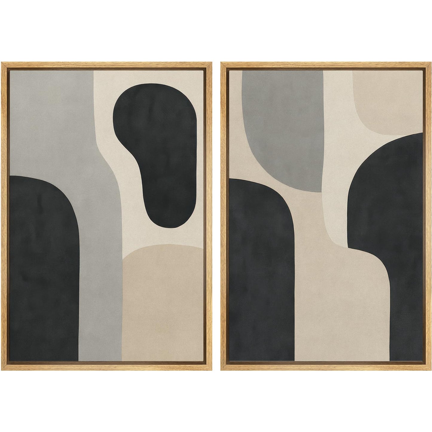 SIGNWIN Framed Canvas Print Wall Art Set Geometric Mid-Century Spiral Collage Abstract Shapes Cozy Neutral Minimal Decorative Nordic Zen Bohemian for Living Room, Bedroom, Office - 16"x24"x2 Black