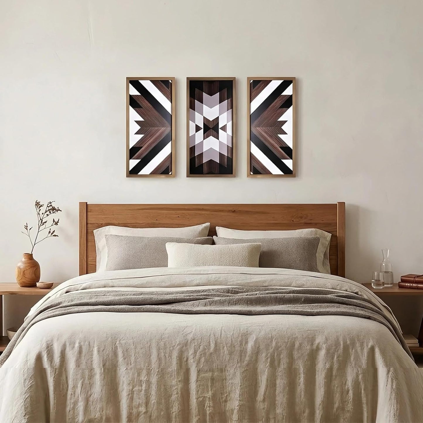 flangairy Set of 3 Aztec Wall Decor, 20.9"x 9.8" Wood Western Wall Art, Native American Tribal Southwestern Modern Boho Southwest Living Room Bedroom Kitchen Bathroom Rustic Farmhouse Home Decorations