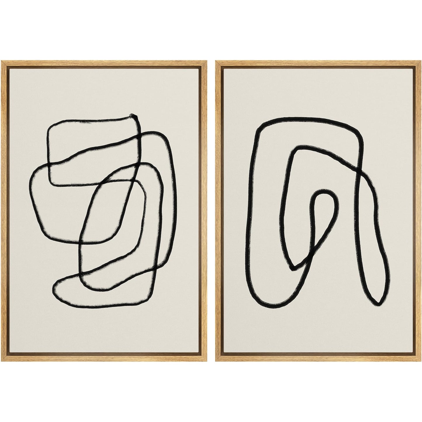 SIGNWIN Framed Canvas Print Wall Art Set Geometric Mid-Century Spiral Collage Abstract Shapes Cozy Neutral Minimal Decorative Nordic Zen Bohemian for Living Room, Bedroom, Office - 16"x24"x2 Black