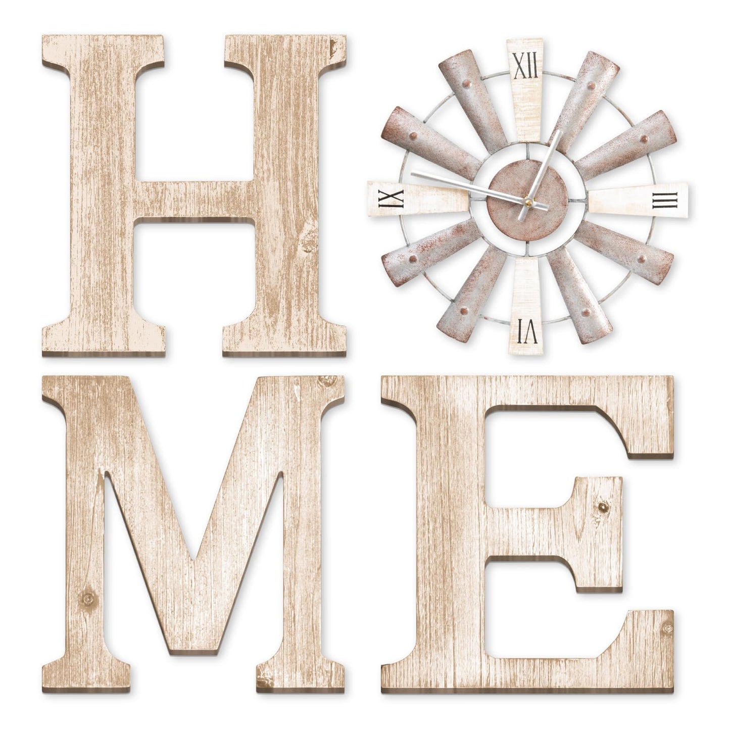 ZAZIWZ Farmhouse Home Signs with Windmill Clock Wall Decor Rustic Home Letters Wall Art for Living Room Kitchen Entryway Dining Room Bedroom (mix color)