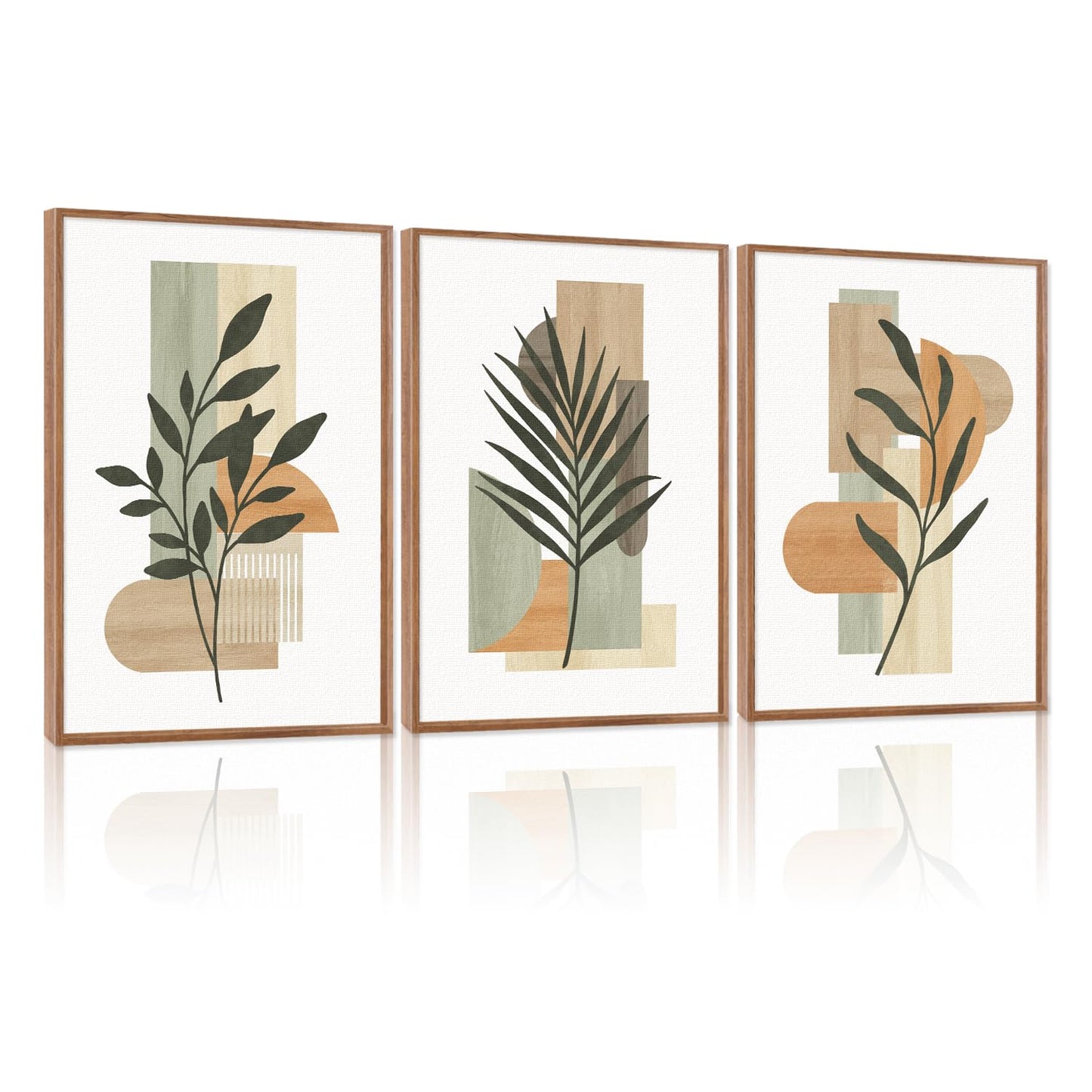 CHDITB Abstract Minimalist Framed Canvas Wall Art Set Of 3, Modern Mid Century Wall Decor, Geometric Line Textured Inspired Artwork, Neutral Art Print For Living Room Office Bedroom Decor (12X16 Inch)