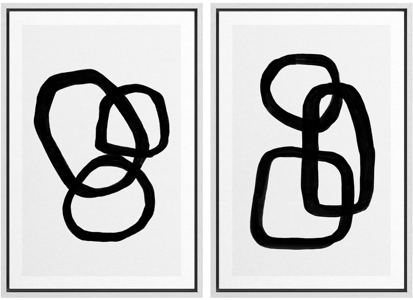 SIGNWIN Framed Canvas Print Wall Art Set Geometric Mid-Century Spiral Collage Abstract Shapes Cozy Neutral Minimal Decorative Nordic Zen Bohemian for Living Room, Bedroom, Office - 16"x24"x2 Black