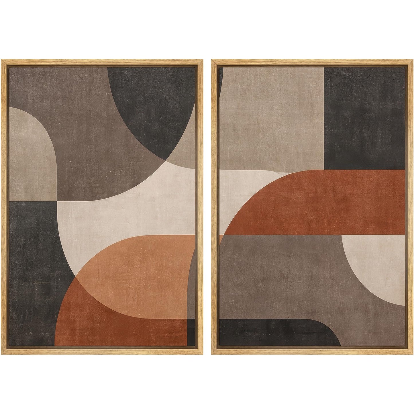 SIGNWIN Framed Canvas Print Wall Art Set Geometric Mid-Century Spiral Collage Abstract Shapes Cozy Neutral Minimal Decorative Nordic Zen Bohemian for Living Room, Bedroom, Office - 16"x24"x2 Black