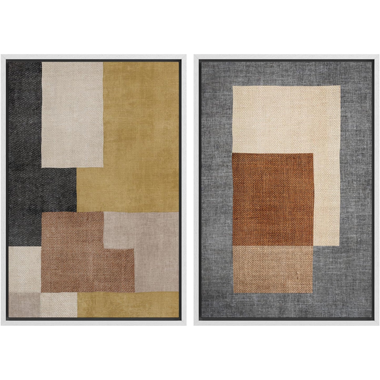 SIGNWIN Framed Canvas Print Wall Art Set Geometric Mid-Century Spiral Collage Abstract Shapes Cozy Neutral Minimal Decorative Nordic Zen Bohemian for Living Room, Bedroom, Office - 16"x24"x2 Black