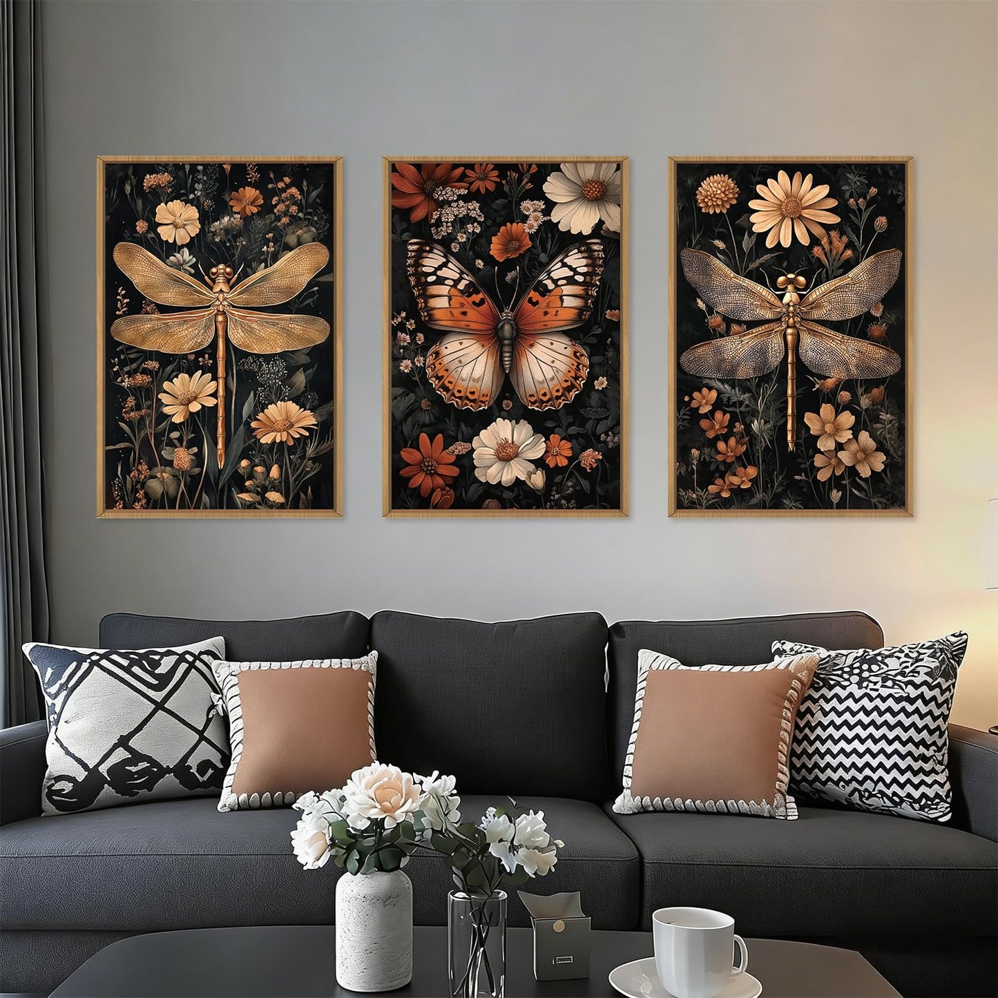 Large Abstract Black and Beige Framed Canvas Wall Art,Minimalist Geometric Lines Wall Decor,Cozy Neutral Shapes Artwork,Modern Lines Dots Art Print for Living Room,Bedroom,Office- 16"x24"x3