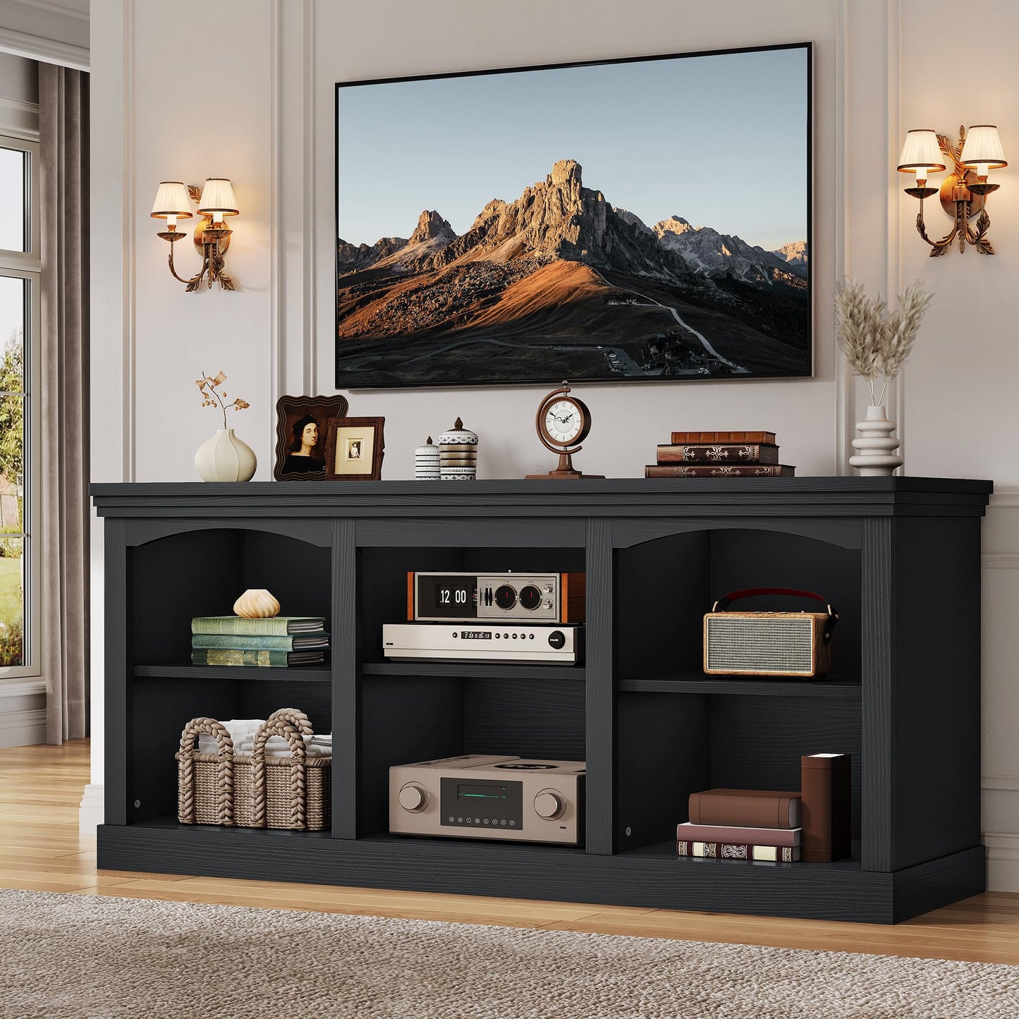 YITAHOME Farmhouse TV Stand for 65 Inch TV, Entertainment Center with Adjustable Shelf, Large TV Console Table for Living Room (Walnut)