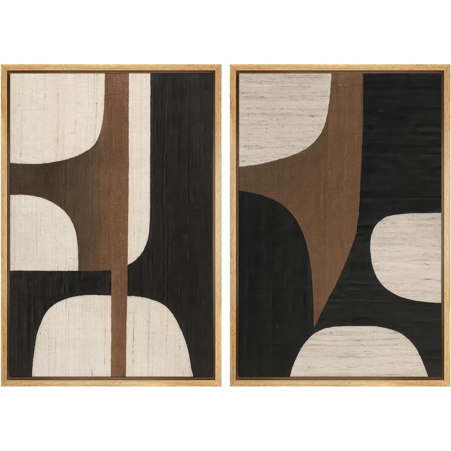 SIGNWIN Framed Canvas Print Wall Art Set Geometric Mid-Century Spiral Collage Abstract Shapes Cozy Neutral Minimal Decorative Nordic Zen Bohemian for Living Room, Bedroom, Office - 16"x24"x2 Black
