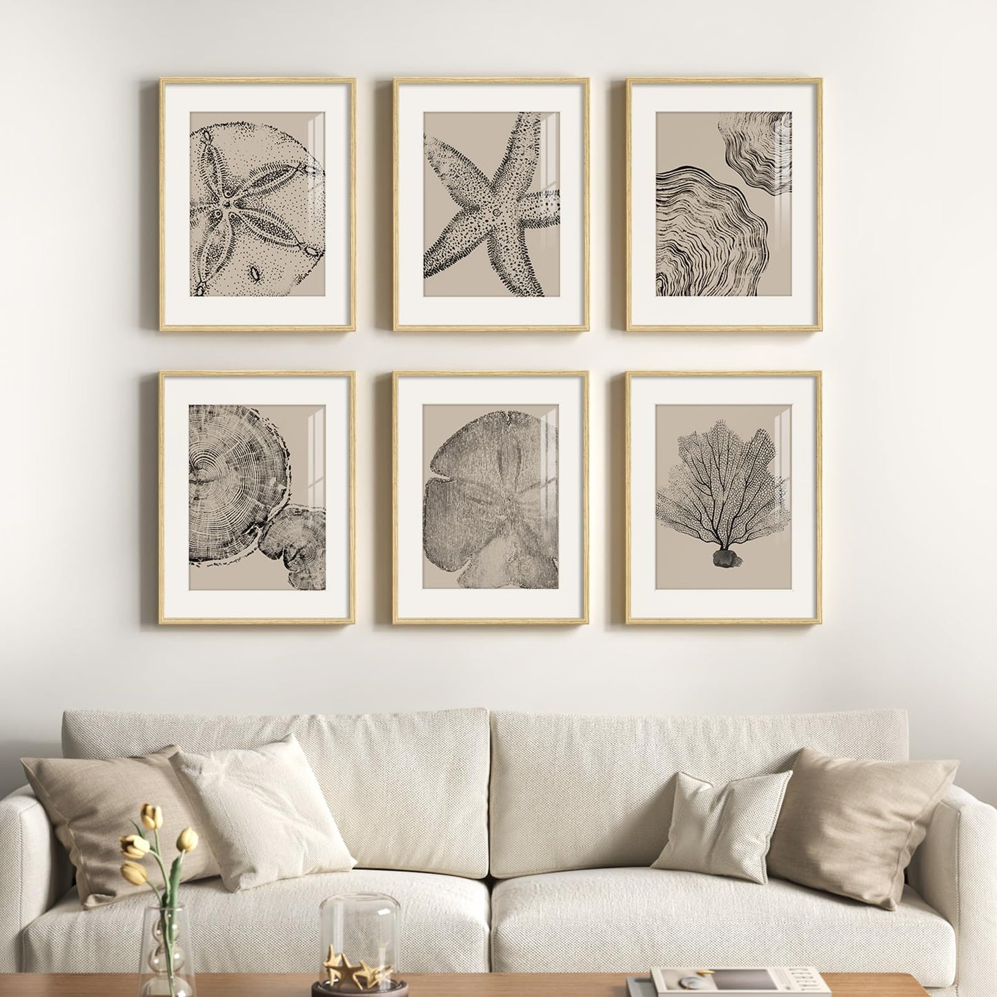 Framed Boho Black and White Abstract Wall Art, Set of 6 Modern Canvas Prints Paintings Artwork for Walls, Minimalist Geometric Pictures for Living Room Bedroom Office Bathroom Wall Decor 11x14 Inch