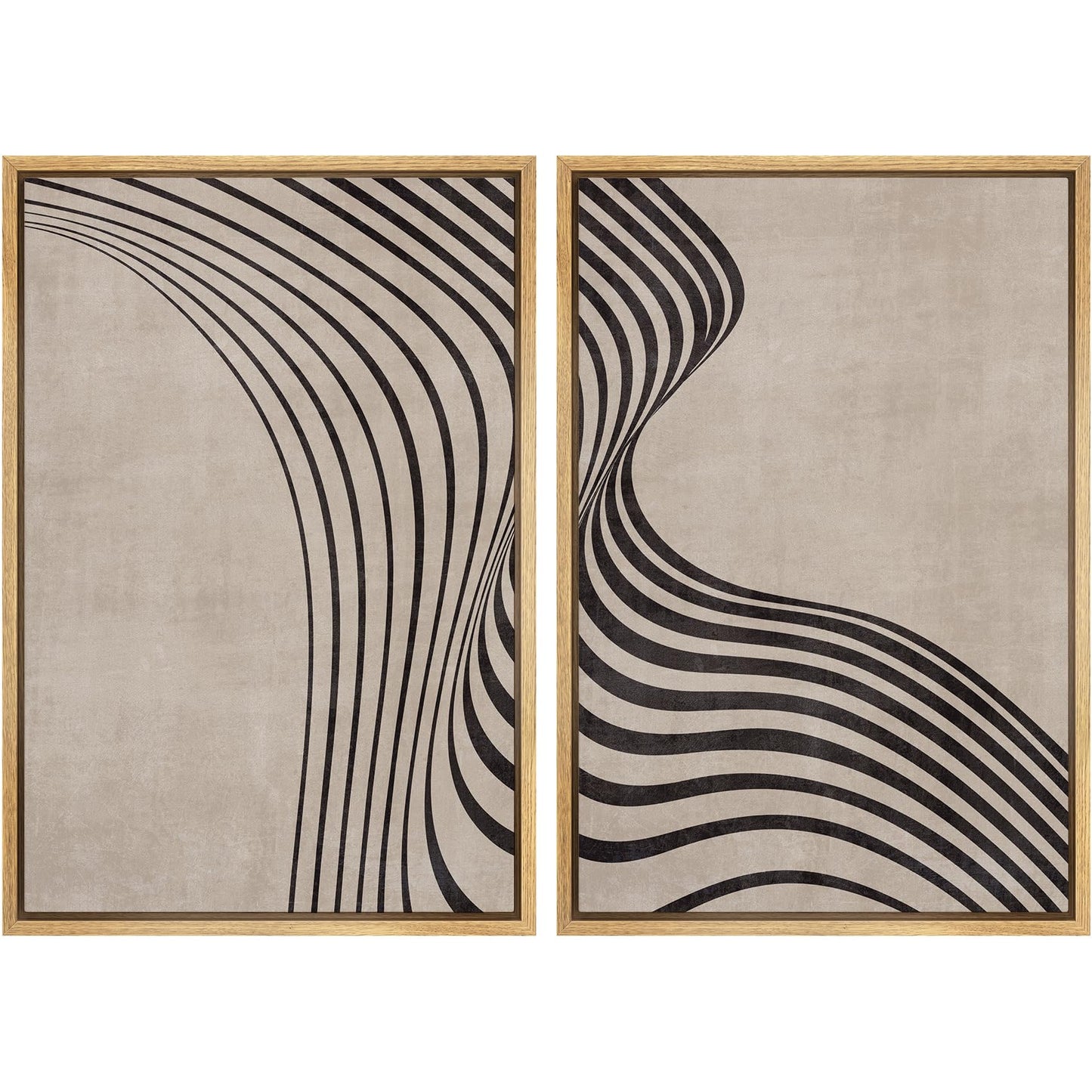 SIGNWIN Framed Canvas Print Wall Art Set Geometric Mid-Century Spiral Collage Abstract Shapes Cozy Neutral Minimal Decorative Nordic Zen Bohemian for Living Room, Bedroom, Office - 16"x24"x2 Black