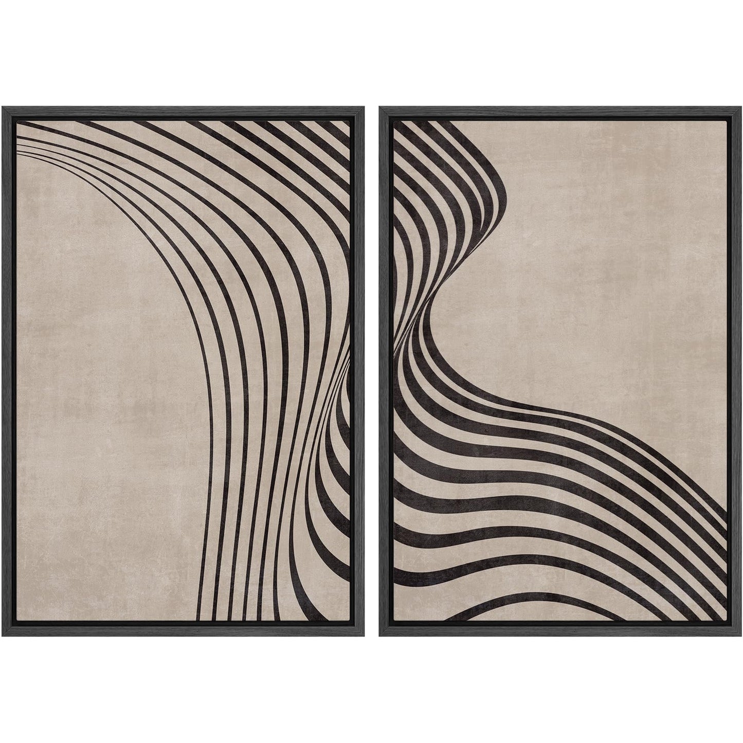 SIGNWIN Framed Canvas Print Wall Art Set Geometric Mid-Century Spiral Collage Abstract Shapes Cozy Neutral Minimal Decorative Nordic Zen Bohemian for Living Room, Bedroom, Office - 16"x24"x2 Black