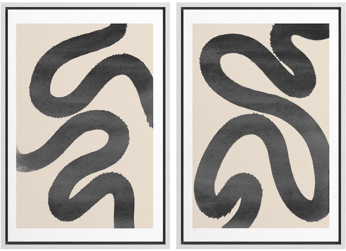 SIGNWIN Framed Canvas Print Wall Art Set Geometric Mid-Century Spiral Collage Abstract Shapes Cozy Neutral Minimal Decorative Nordic Zen Bohemian for Living Room, Bedroom, Office - 16"x24"x2 Black