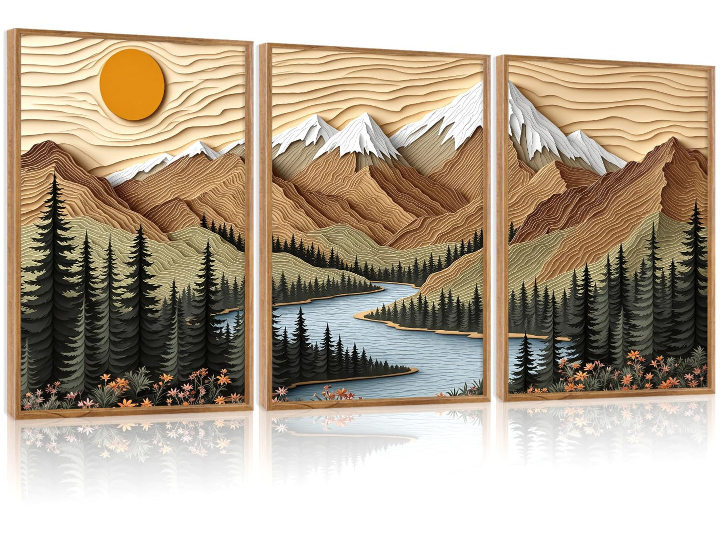 CHDITB Abstract Minimalist Framed Canvas Wall Art Set Of 3, Modern Mid Century Wall Decor, Geometric Line Textured Inspired Artwork, Neutral Art Print For Living Room Office Bedroom Decor (12X16 Inch)