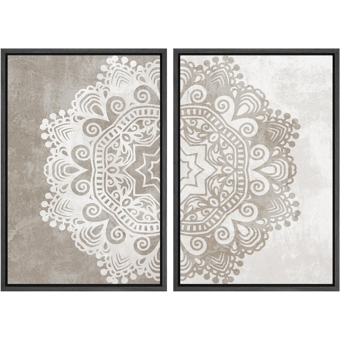 SIGNWIN Framed Canvas Print Wall Art Set Geometric Mid-Century Spiral Collage Abstract Shapes Cozy Neutral Minimal Decorative Nordic Zen Bohemian for Living Room, Bedroom, Office - 16"x24"x2 Black