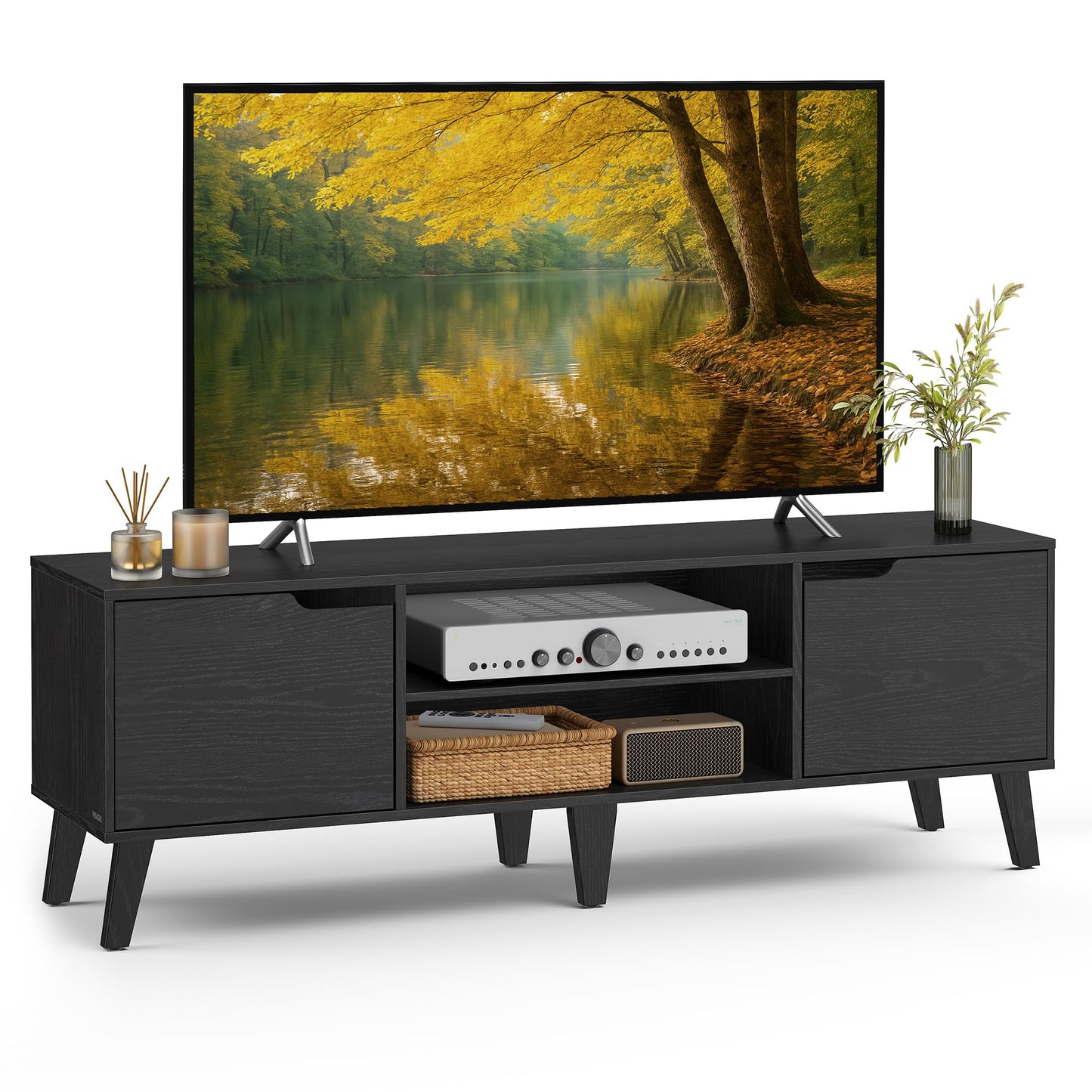 VASAGLE TV Stand for 65-Inch TVs, Entertainment Center with Adjustable Shelf, 58-Inch Long Media Console Table, Transitional Style, for Living Room, Bedroom, Honey Brown ULTV556K01