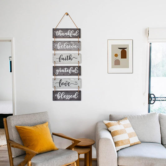 Buecasa Family Wall Decor Sign - Farmhouse Rustic Home Decoration for Living Room Bedroom - Inspirational Large Wall Hanging Plaque 6pcs 38x12 Inches