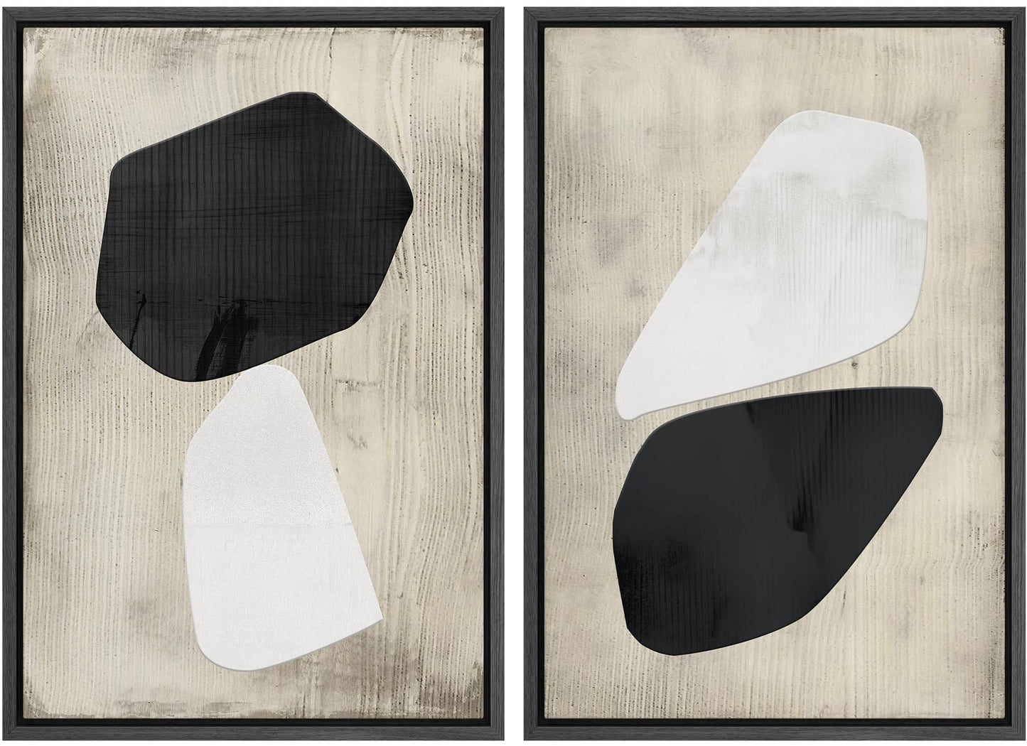 SIGNWIN Framed Canvas Print Wall Art Set Geometric Mid-Century Spiral Collage Abstract Shapes Cozy Neutral Minimal Decorative Nordic Zen Bohemian for Living Room, Bedroom, Office - 16"x24"x2 Black