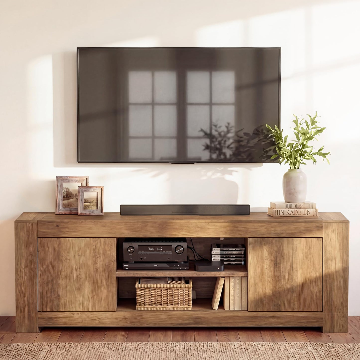 VASAGLE TV Stand, Farmhouse Entertainment Center with Storage Cabinets, Media Console Table for Living Room, Bedroom, for 65 Inch TV, 58 x 15.7 x 23.6 Inches, Honey Brown ULTV623K101S