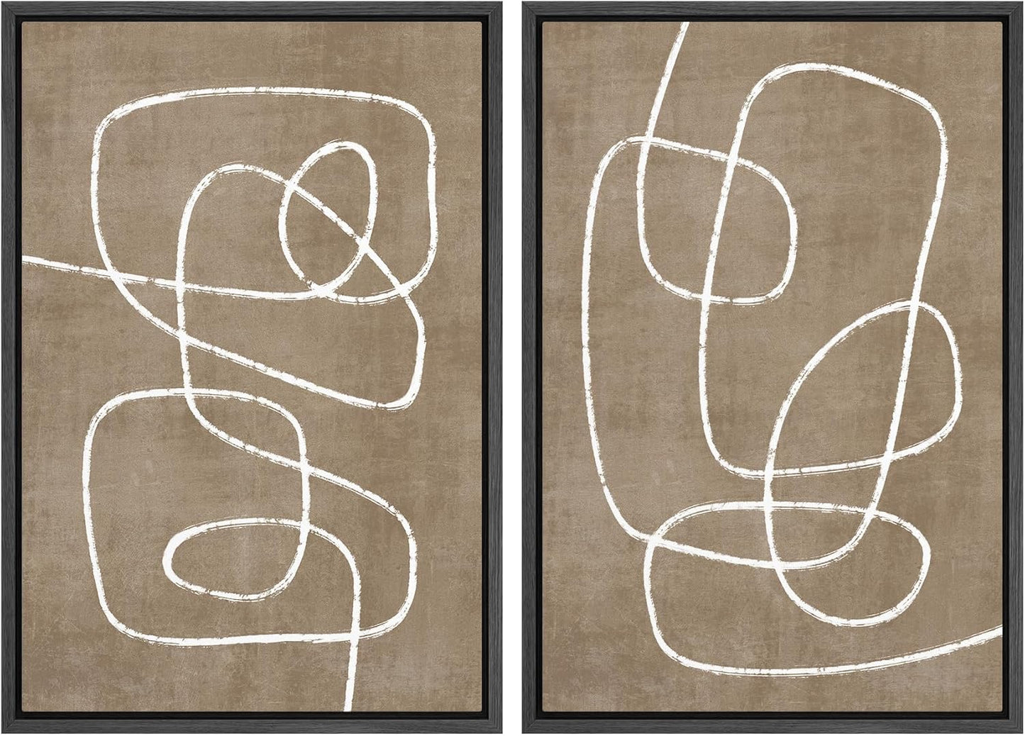 SIGNWIN Framed Canvas Print Wall Art Set Geometric Mid-Century Spiral Collage Abstract Shapes Cozy Neutral Minimal Decorative Nordic Zen Bohemian for Living Room, Bedroom, Office - 16"x24"x2 Black
