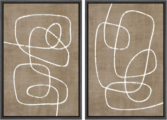 SIGNWIN Framed Canvas Print Wall Art Set Geometric Mid-Century Spiral Collage Abstract Shapes Cozy Neutral Minimal Decorative Nordic Zen Bohemian for Living Room, Bedroom, Office - 16"x24"x2 Black
