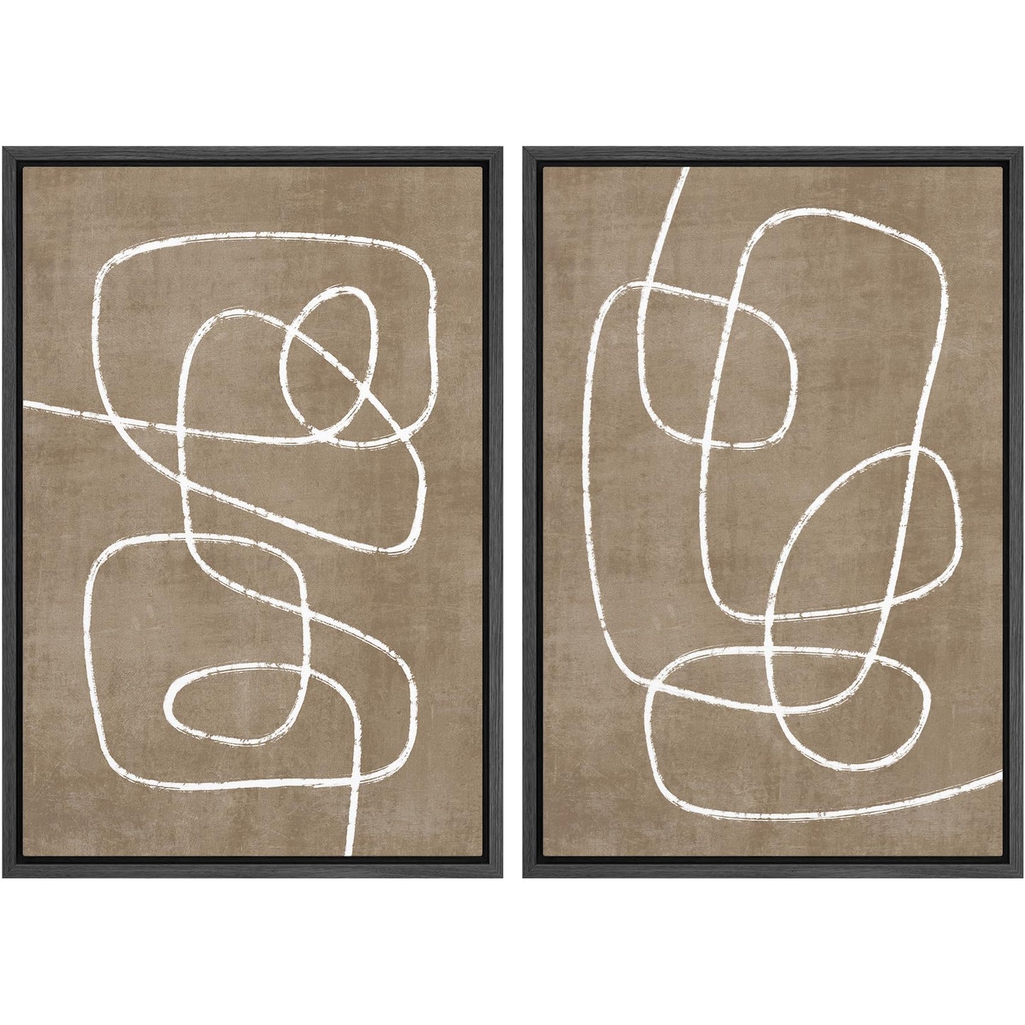 SIGNWIN Framed Canvas Print Wall Art Set Geometric Mid-Century Spiral Collage Abstract Shapes Cozy Neutral Minimal Decorative Nordic Zen Bohemian for Living Room, Bedroom, Office - 16"x24"x2 Black