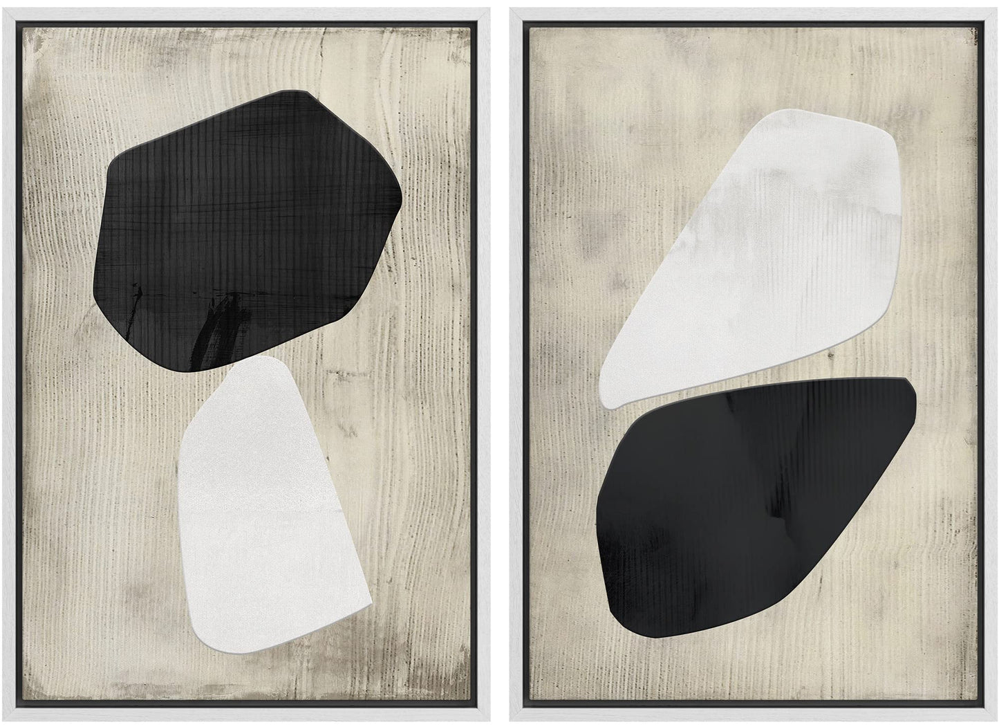 SIGNWIN Framed Canvas Print Wall Art Set Geometric Mid-Century Spiral Collage Abstract Shapes Cozy Neutral Minimal Decorative Nordic Zen Bohemian for Living Room, Bedroom, Office - 16"x24"x2 Black