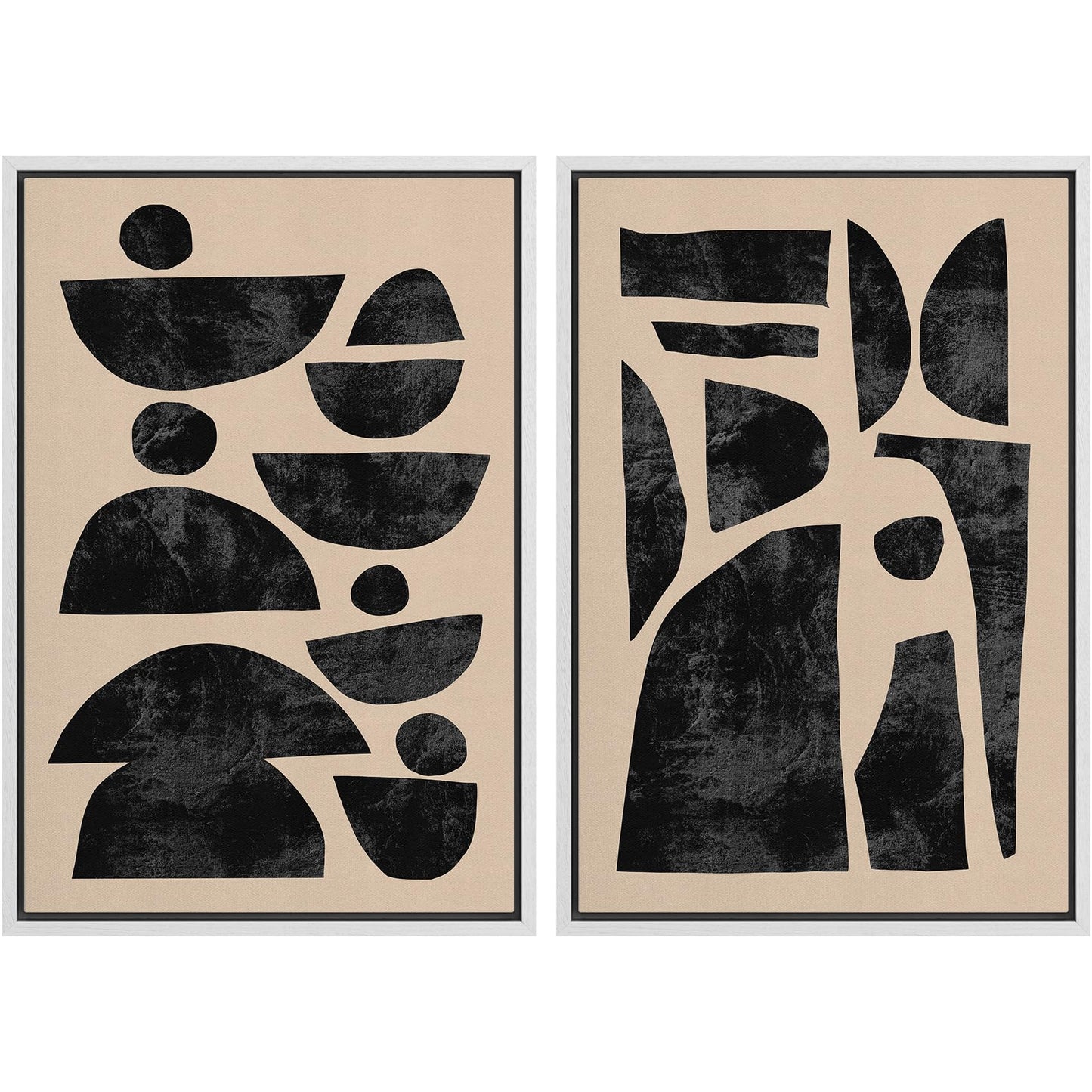 SIGNWIN Framed Canvas Print Wall Art Set Geometric Mid-Century Spiral Collage Abstract Shapes Cozy Neutral Minimal Decorative Nordic Zen Bohemian for Living Room, Bedroom, Office - 16"x24"x2 Black
