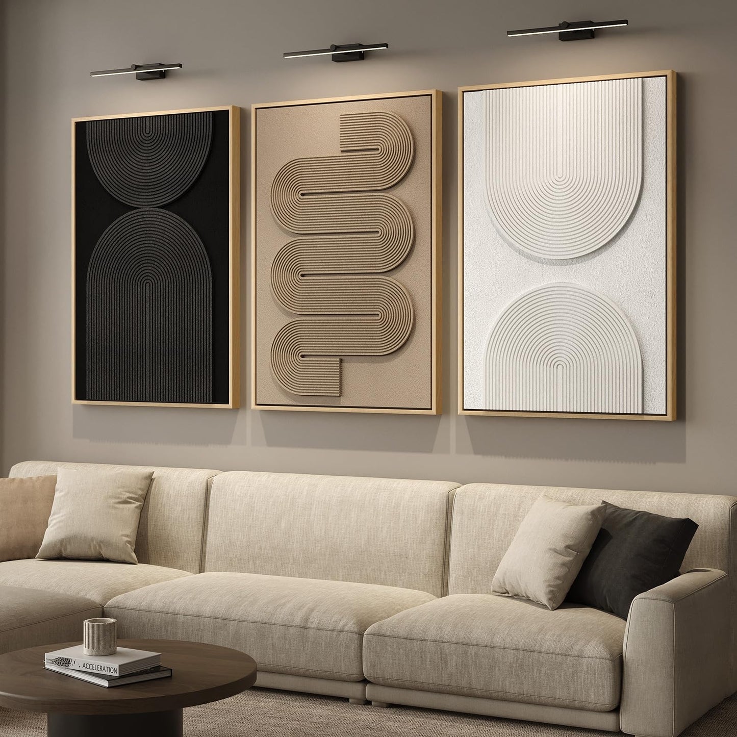 3D Textured Framed Abstract Wall Art, 3 Piece Modern Paintings Artwork for Walls, Black White Brown Geometric Sandstone Texture Pictures for Living Room Dining Room Bedroom Office Wall Decor 16x24 In