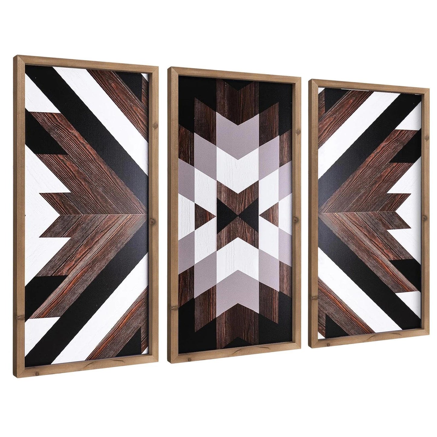 flangairy Set of 3 Aztec Wall Decor, 20.9"x 9.8" Wood Western Wall Art, Native American Tribal Southwestern Modern Boho Southwest Living Room Bedroom Kitchen Bathroom Rustic Farmhouse Home Decorations