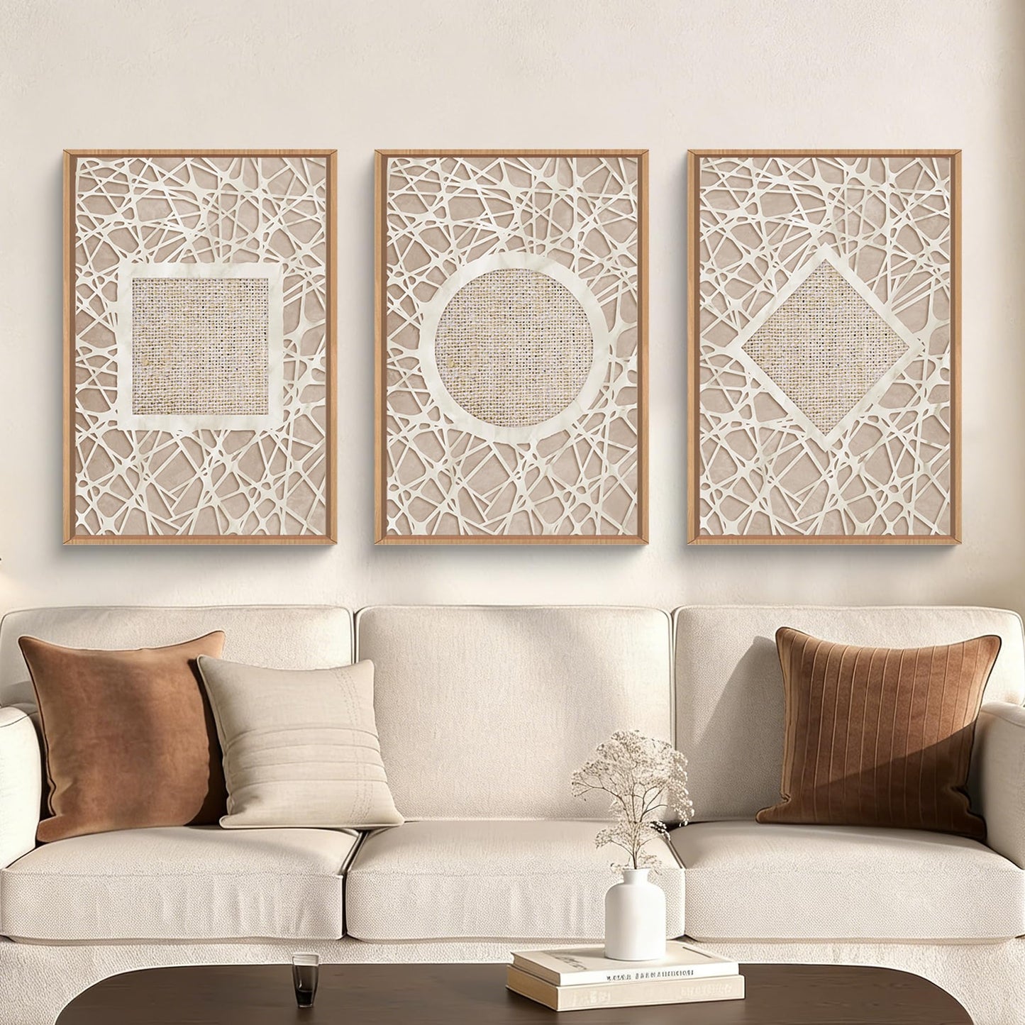 Large Abstract Black and Beige Framed Canvas Wall Art,Minimalist Geometric Lines Wall Decor,Cozy Neutral Shapes Artwork,Modern Lines Dots Art Print for Living Room,Bedroom,Office- 16"x24"x3