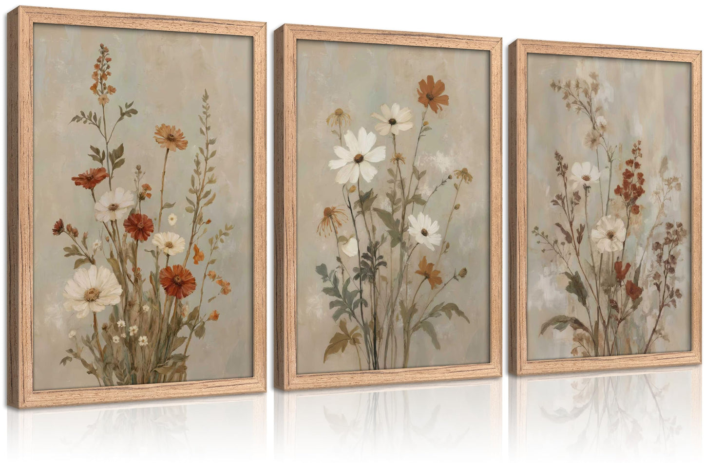 3 Pieces Geometric Abstract Canvas Wall Art Colorful Floral Painting Picture Wall Decor Mid Century Modern Poster Print Artwork for Living Room Bedroom Office Home Decoration