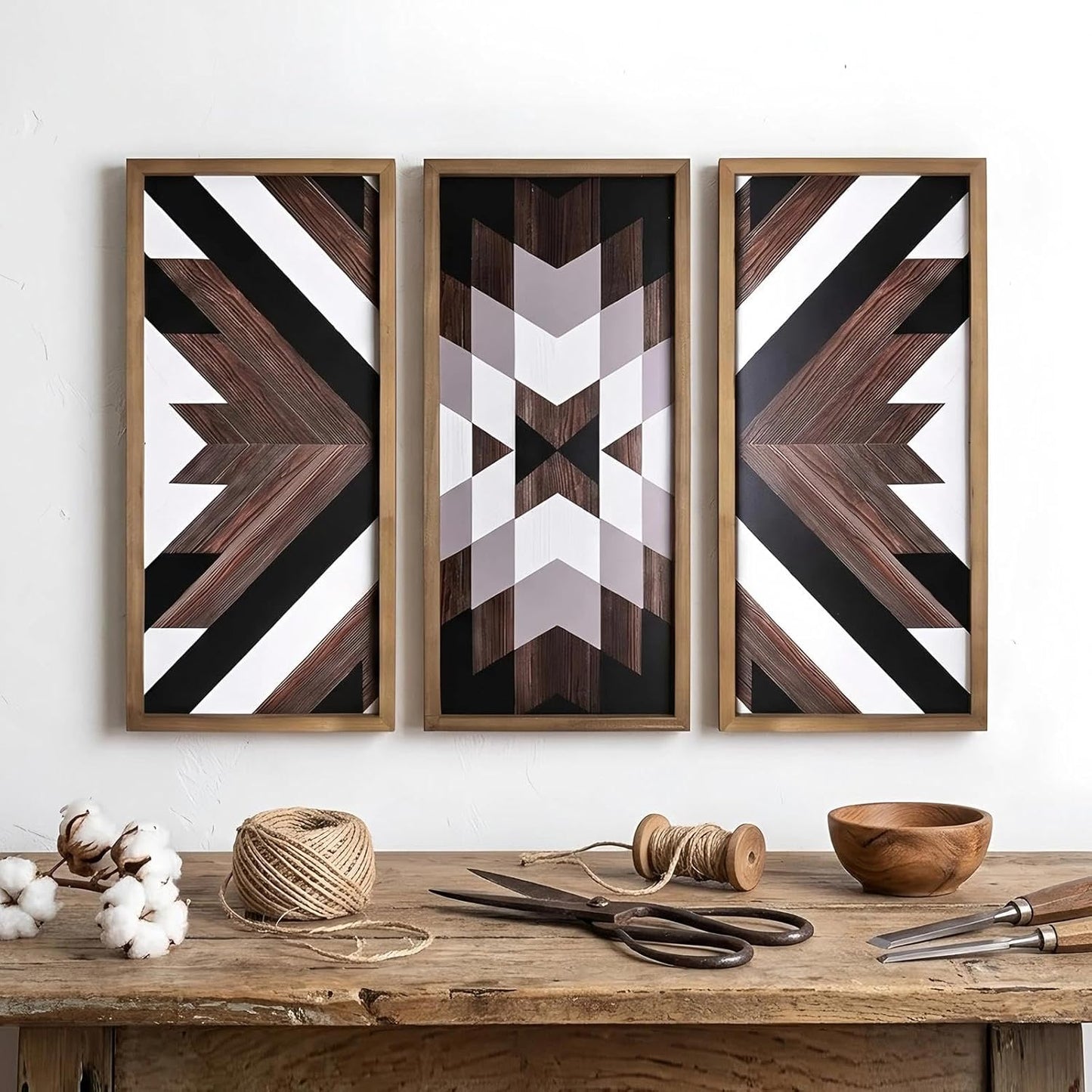 flangairy Set of 3 Aztec Wall Decor, 20.9"x 9.8" Wood Western Wall Art, Native American Tribal Southwestern Modern Boho Southwest Living Room Bedroom Kitchen Bathroom Rustic Farmhouse Home Decorations
