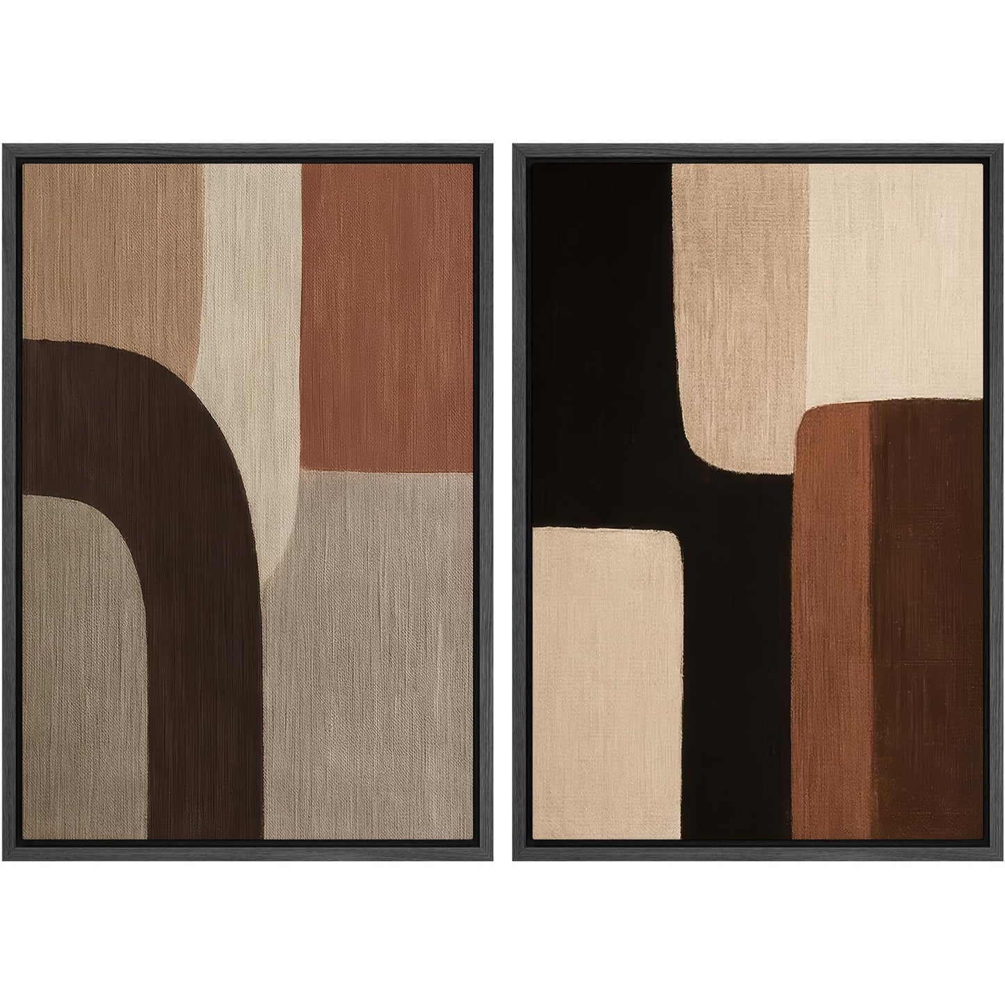 SIGNWIN Framed Canvas Print Wall Art Set Geometric Mid-Century Spiral Collage Abstract Shapes Cozy Neutral Minimal Decorative Nordic Zen Bohemian for Living Room, Bedroom, Office - 16"x24"x2 Black