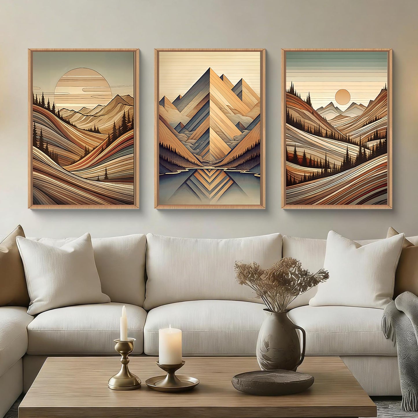 Large Abstract Black and Beige Framed Canvas Wall Art,Minimalist Geometric Lines Wall Decor,Cozy Neutral Shapes Artwork,Modern Lines Dots Art Print for Living Room,Bedroom,Office- 16"x24"x3