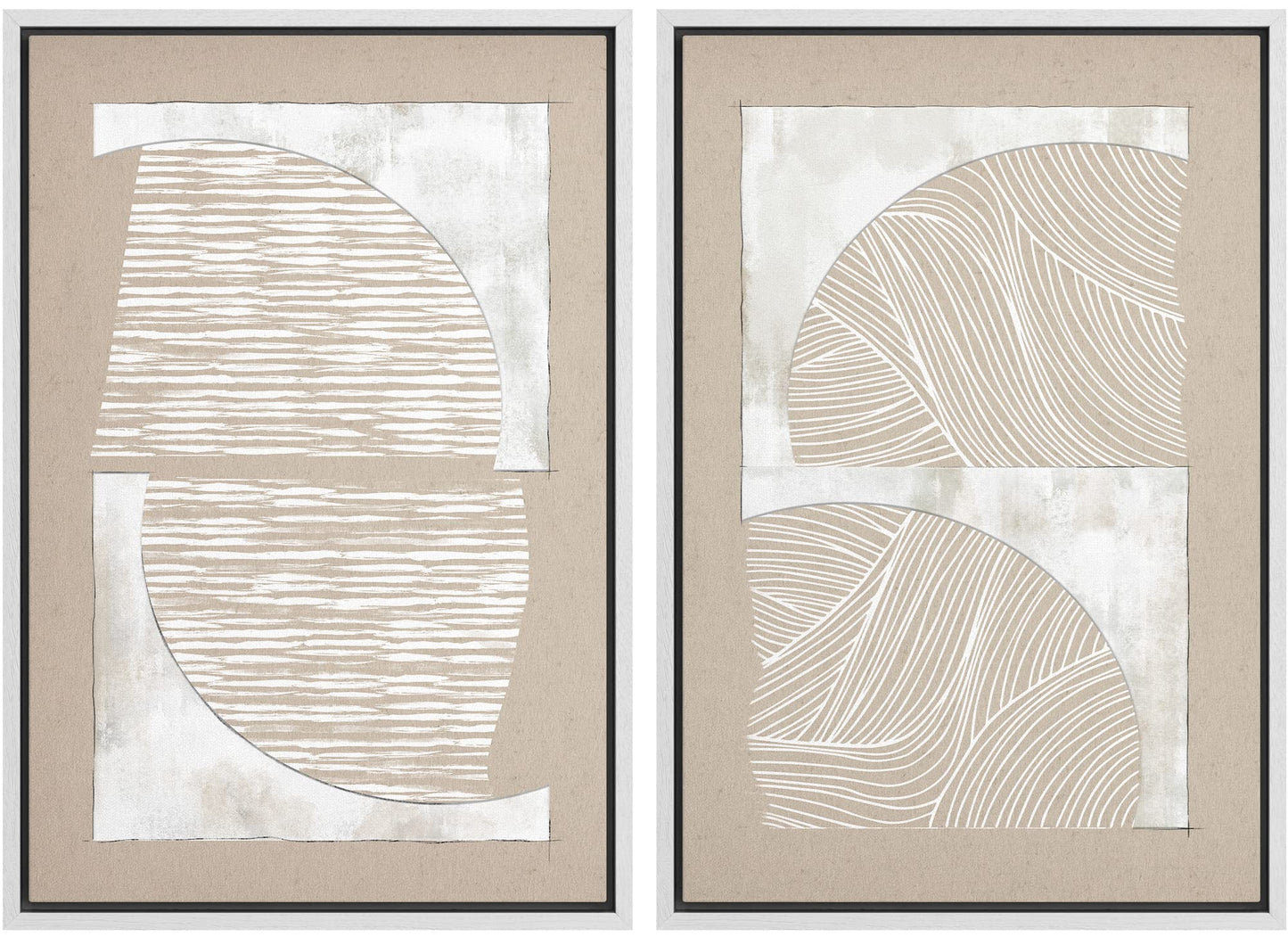 SIGNWIN Framed Canvas Print Wall Art Set Geometric Mid-Century Spiral Collage Abstract Shapes Cozy Neutral Minimal Decorative Nordic Zen Bohemian for Living Room, Bedroom, Office - 16"x24"x2 Black