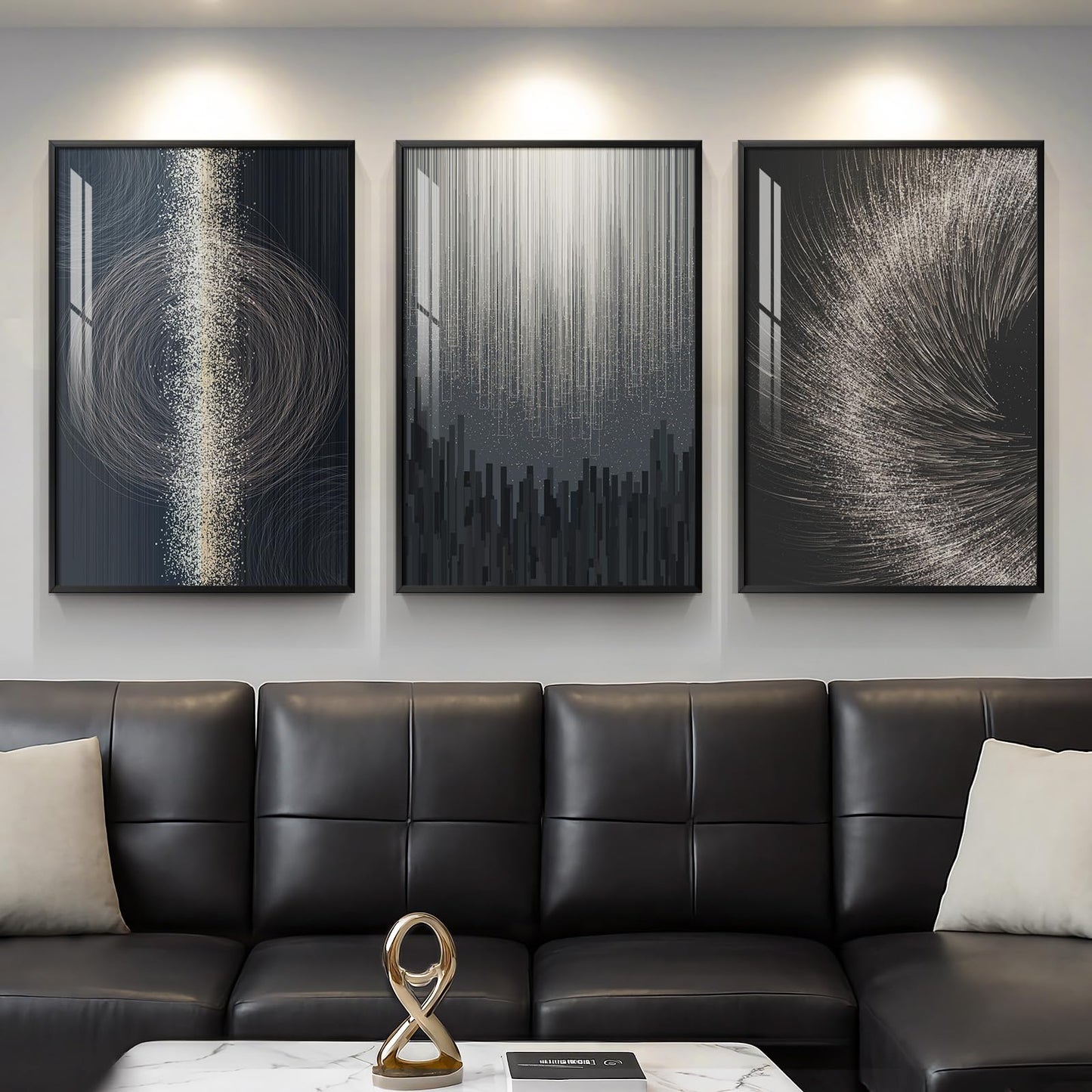 3-Piece 24×36" Gold Geometric Framed Wall Art Luxury Modern Decor for Living Room Office