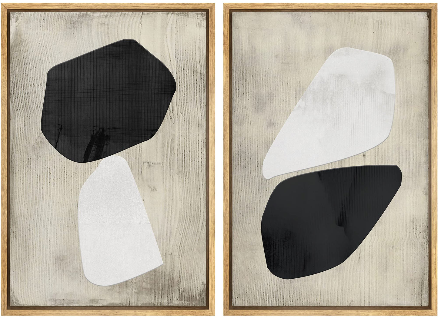 SIGNWIN Framed Canvas Print Wall Art Set Geometric Mid-Century Spiral Collage Abstract Shapes Cozy Neutral Minimal Decorative Nordic Zen Bohemian for Living Room, Bedroom, Office - 16"x24"x2 Black