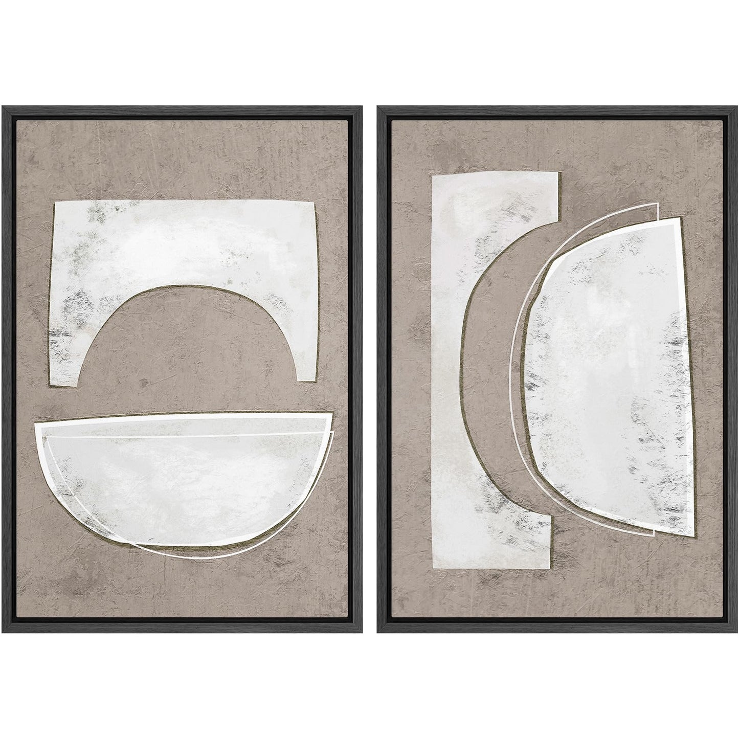 SIGNWIN Framed Canvas Print Wall Art Set Geometric Mid-Century Spiral Collage Abstract Shapes Cozy Neutral Minimal Decorative Nordic Zen Bohemian for Living Room, Bedroom, Office - 16"x24"x2 Black