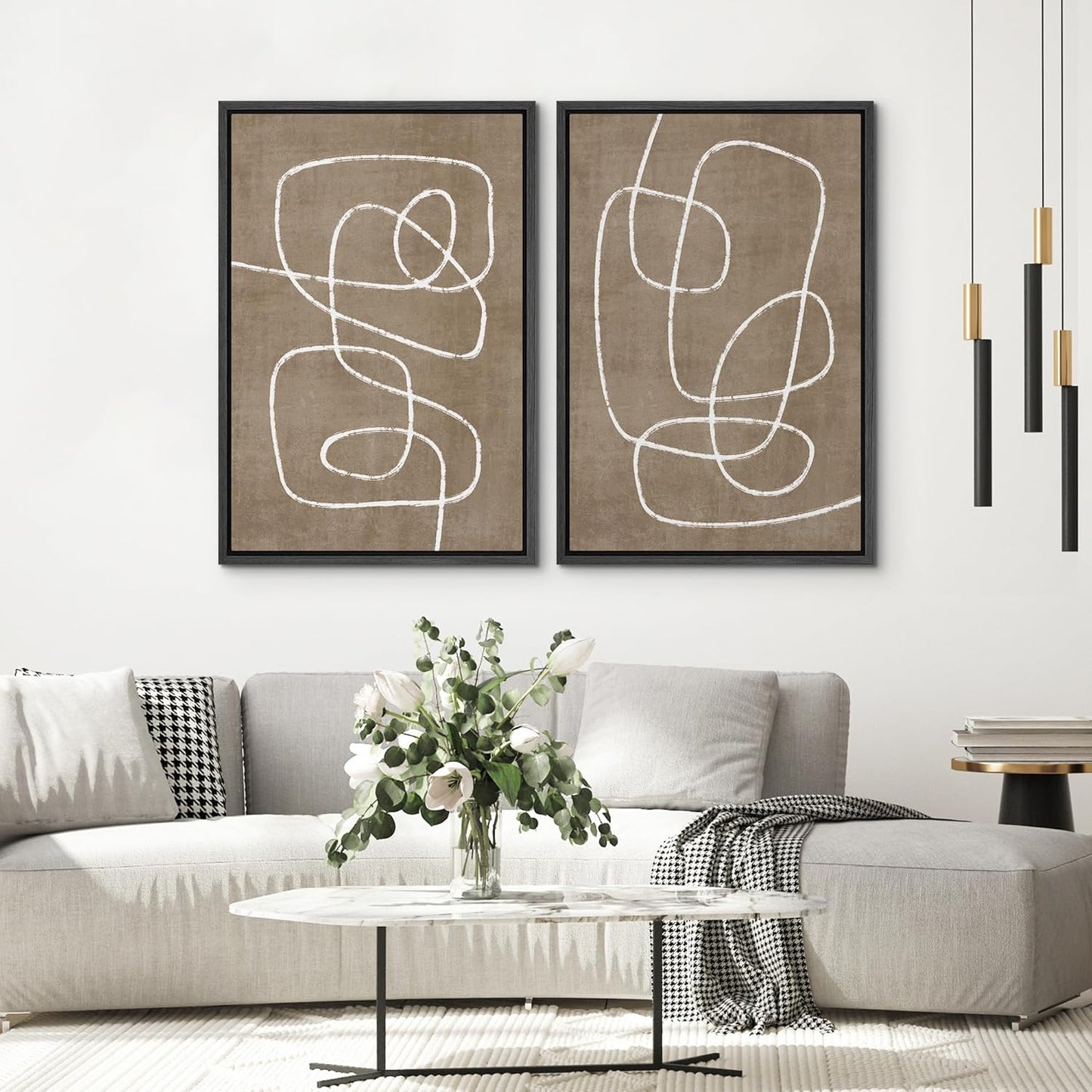 SIGNWIN Framed Canvas Print Wall Art Set Geometric Mid-Century Spiral Collage Abstract Shapes Cozy Neutral Minimal Decorative Nordic Zen Bohemian for Living Room, Bedroom, Office - 16"x24"x2 Black