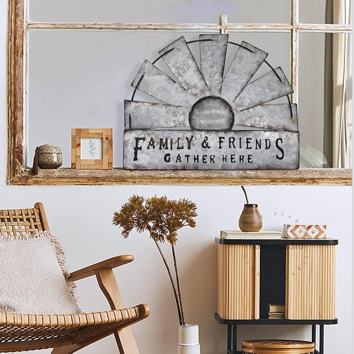 Fleecy day Metal Half Windmill Decor, Rustic Farmhouse Wall Art Decor, Metal Art Wall Decor for Living Home Bedroom Dark Kitchen