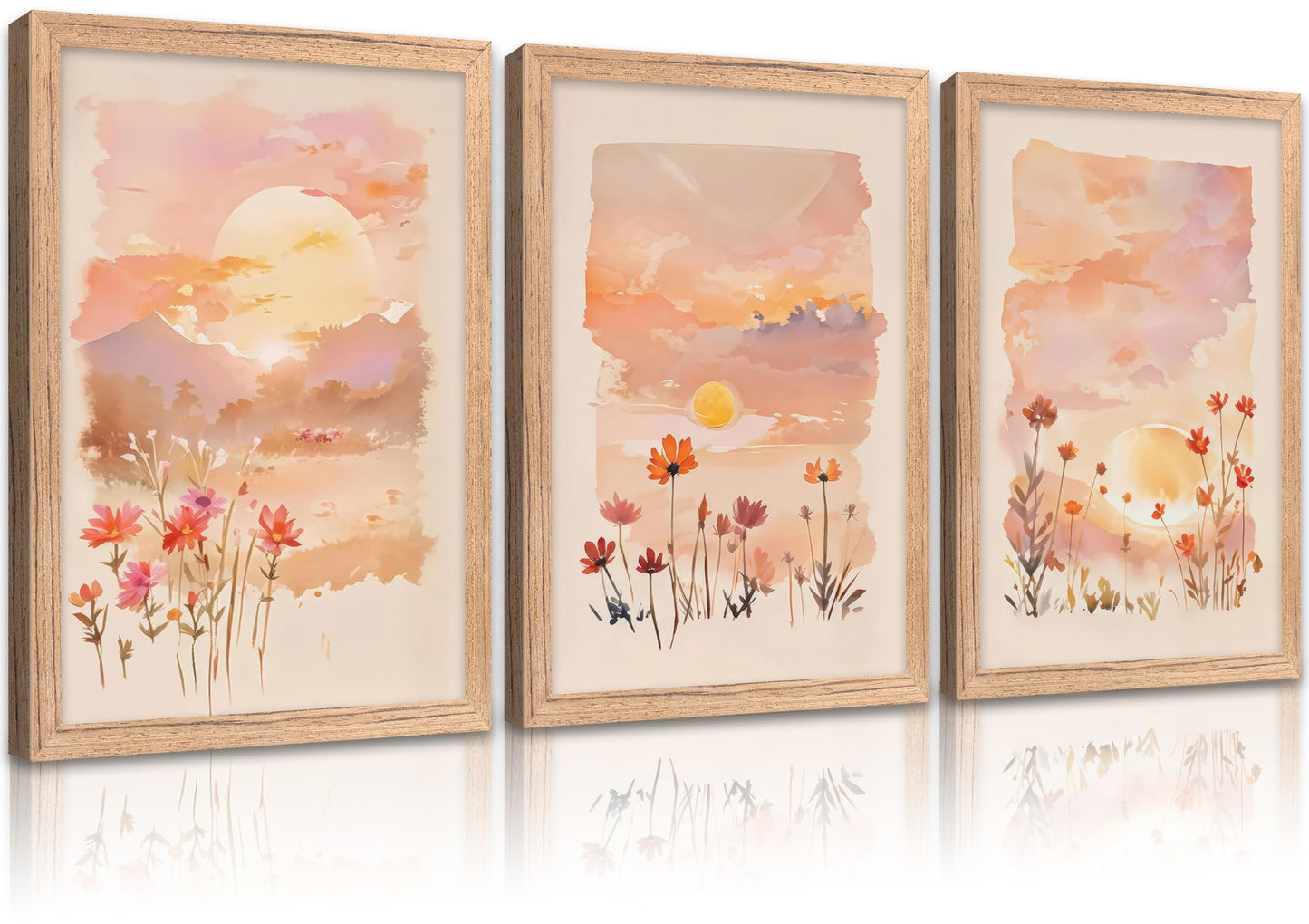 3 Pieces Geometric Abstract Canvas Wall Art Colorful Floral Painting Picture Wall Decor Mid Century Modern Poster Print Artwork for Living Room Bedroom Office Home Decoration