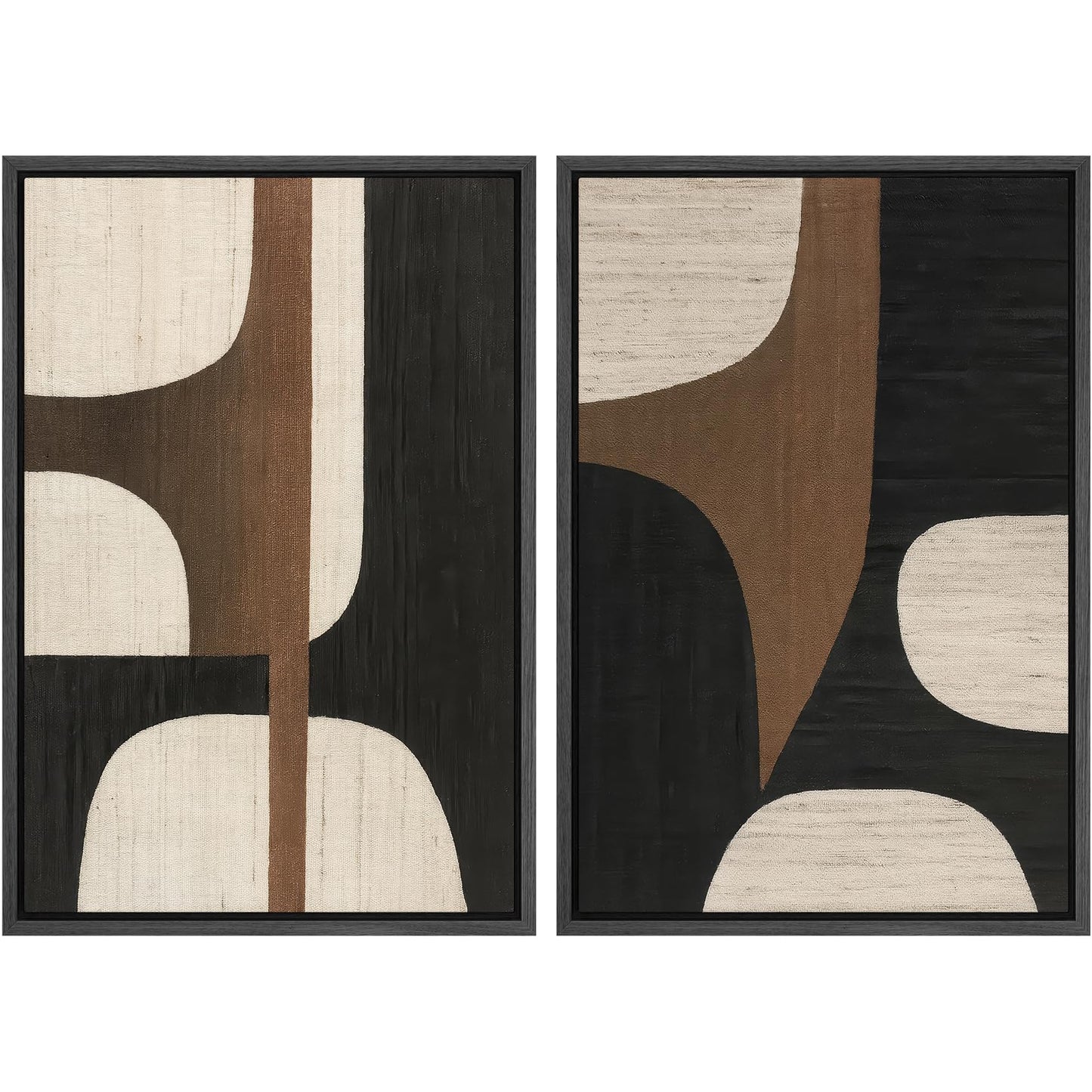 SIGNWIN Framed Canvas Print Wall Art Set Geometric Mid-Century Spiral Collage Abstract Shapes Cozy Neutral Minimal Decorative Nordic Zen Bohemian for Living Room, Bedroom, Office - 16"x24"x2 Black