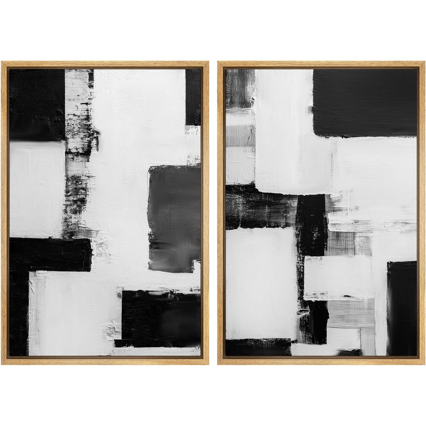 SIGNWIN Framed Canvas Print Wall Art Set Geometric Mid-Century Spiral Collage Abstract Shapes Cozy Neutral Minimal Decorative Nordic Zen Bohemian for Living Room, Bedroom, Office - 16"x24"x2 Black