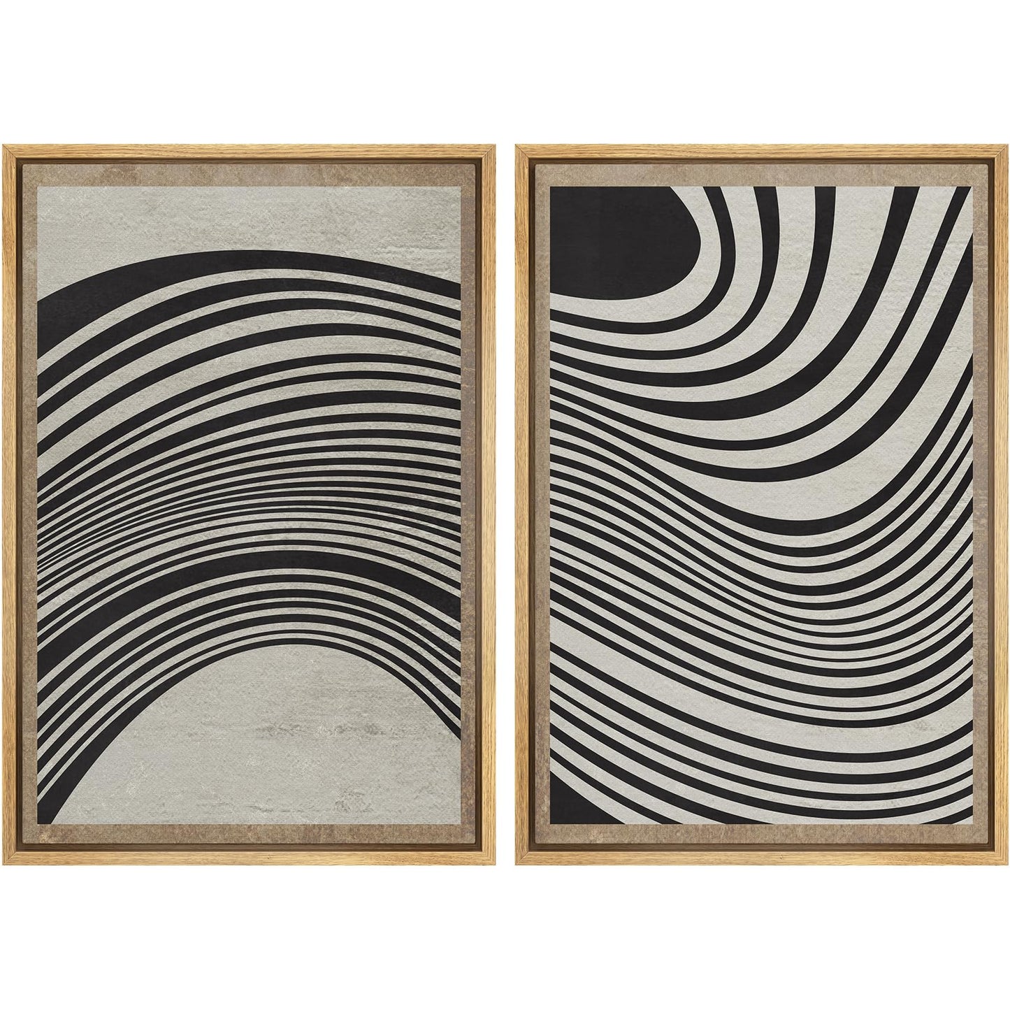 SIGNWIN Framed Canvas Print Wall Art Set Geometric Mid-Century Spiral Collage Abstract Shapes Cozy Neutral Minimal Decorative Nordic Zen Bohemian for Living Room, Bedroom, Office - 16"x24"x2 Black