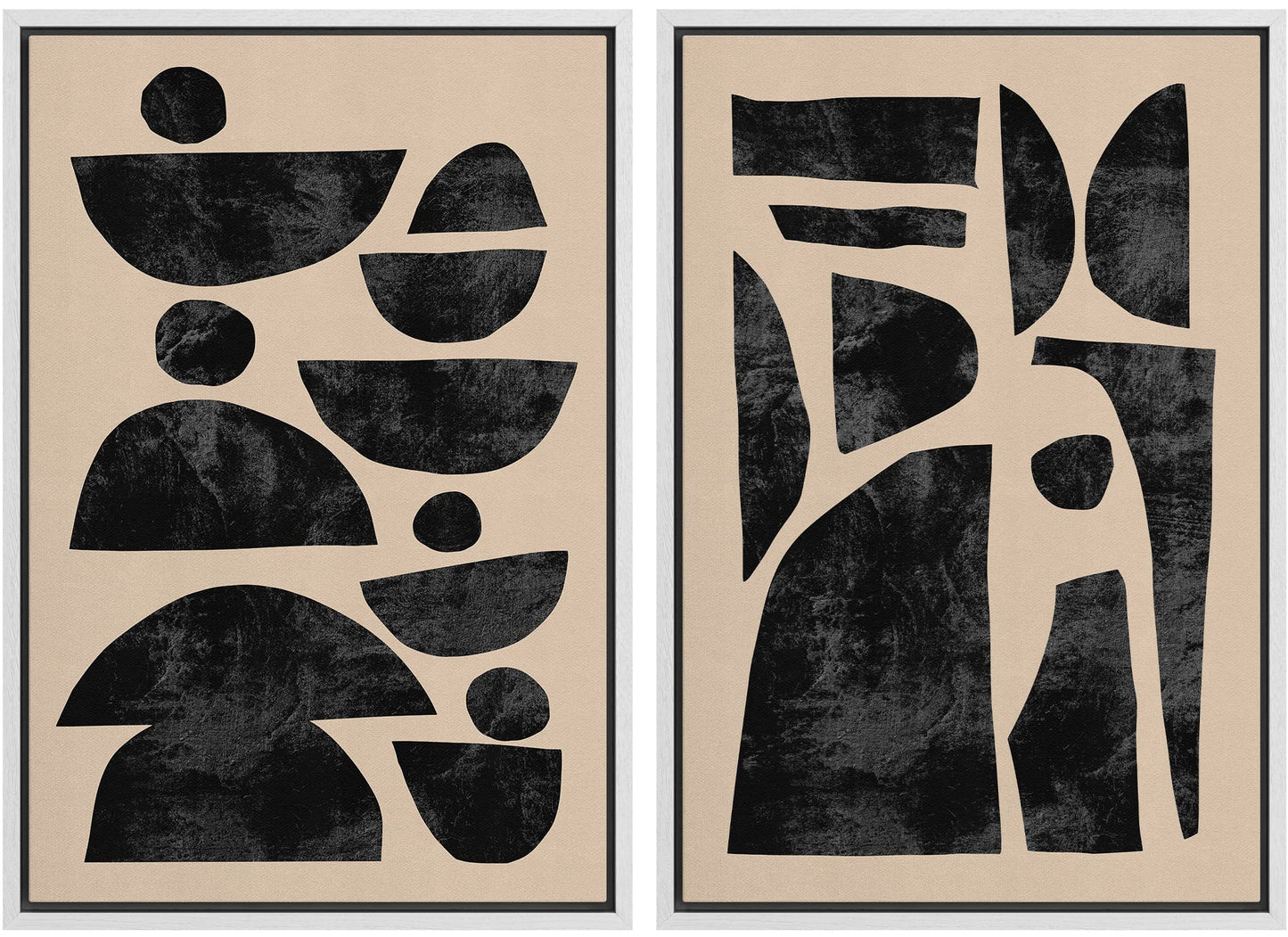 SIGNWIN Framed Canvas Print Wall Art Set Geometric Mid-Century Spiral Collage Abstract Shapes Cozy Neutral Minimal Decorative Nordic Zen Bohemian for Living Room, Bedroom, Office - 16"x24"x2 Black