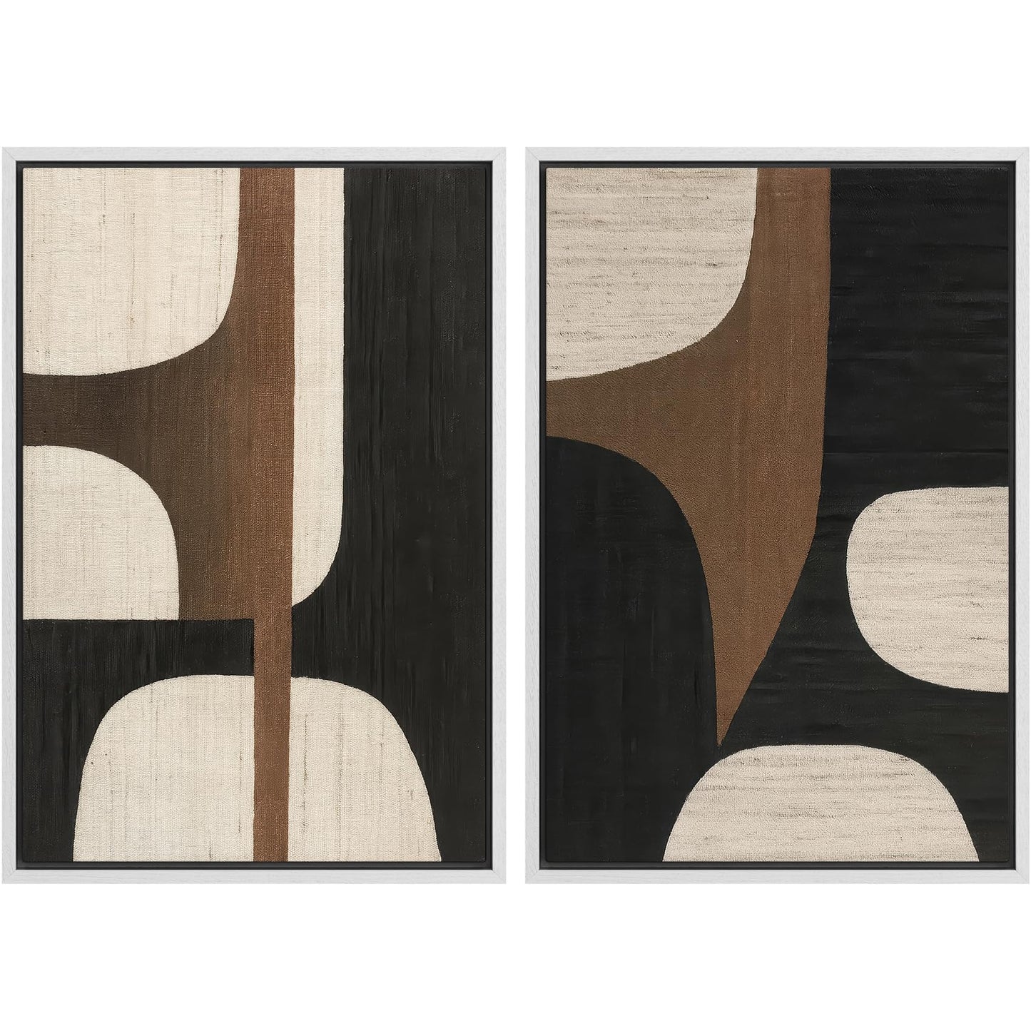 SIGNWIN Framed Canvas Print Wall Art Set Geometric Mid-Century Spiral Collage Abstract Shapes Cozy Neutral Minimal Decorative Nordic Zen Bohemian for Living Room, Bedroom, Office - 16"x24"x2 Black
