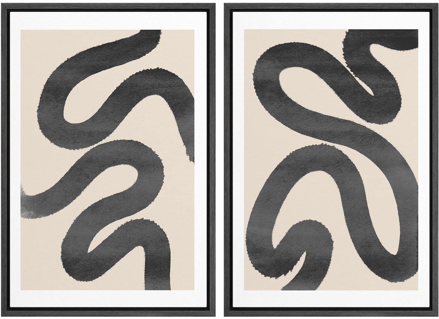 SIGNWIN Framed Canvas Print Wall Art Set Geometric Mid-Century Spiral Collage Abstract Shapes Cozy Neutral Minimal Decorative Nordic Zen Bohemian for Living Room, Bedroom, Office - 16"x24"x2 Black