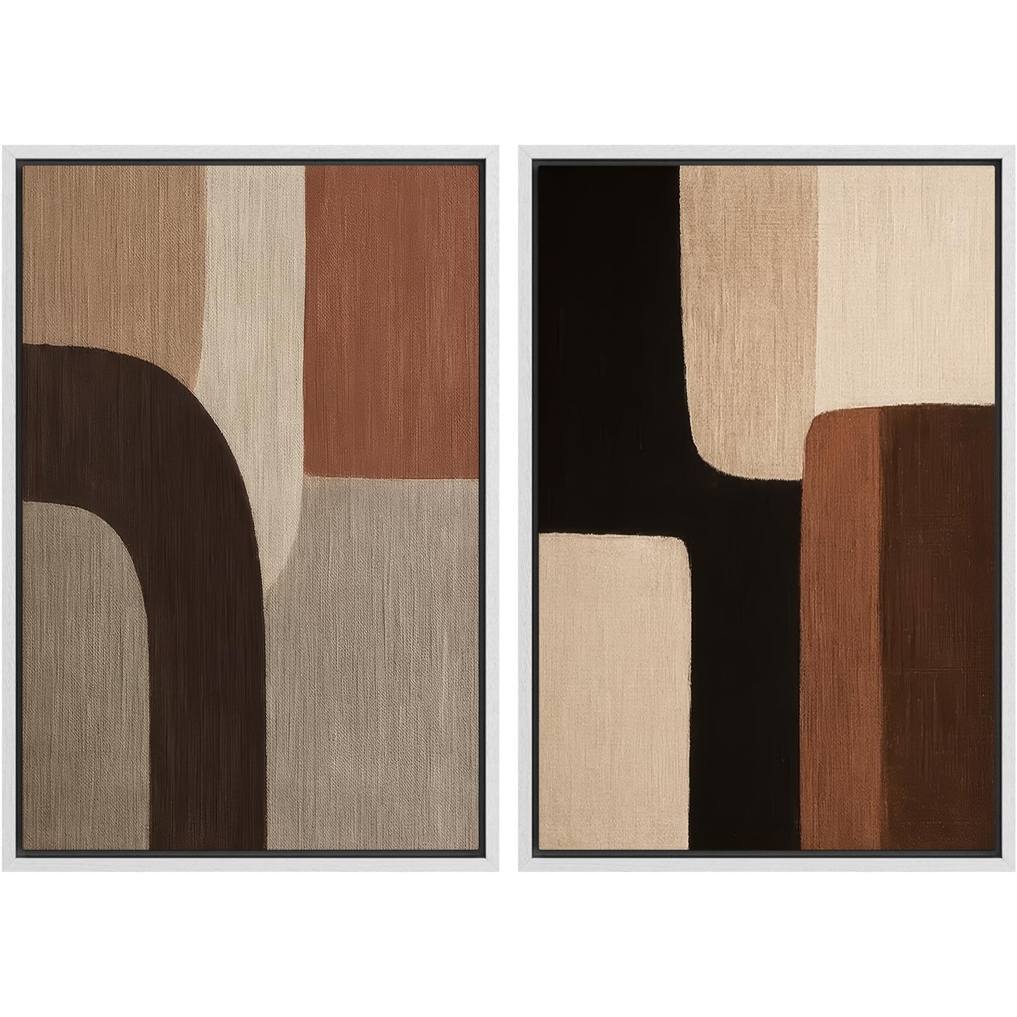 SIGNWIN Framed Canvas Print Wall Art Set Geometric Mid-Century Spiral Collage Abstract Shapes Cozy Neutral Minimal Decorative Nordic Zen Bohemian for Living Room, Bedroom, Office - 16"x24"x2 Black