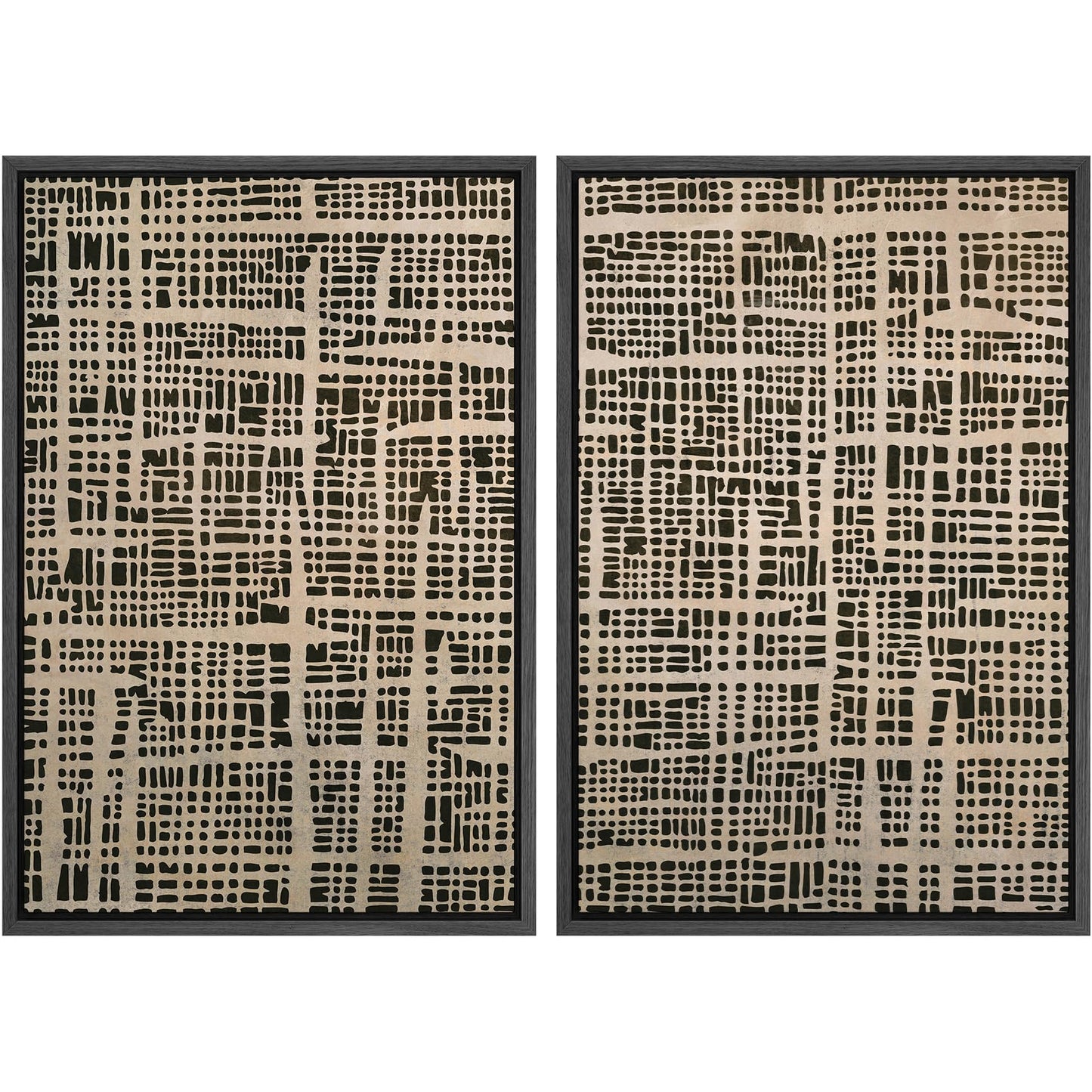 SIGNWIN Framed Canvas Print Wall Art Set Geometric Mid-Century Spiral Collage Abstract Shapes Cozy Neutral Minimal Decorative Nordic Zen Bohemian for Living Room, Bedroom, Office - 16"x24"x2 Black