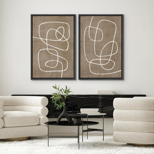 SIGNWIN Framed Canvas Print Wall Art Set Geometric Mid-Century Spiral Collage Abstract Shapes Cozy Neutral Minimal Decorative Nordic Zen Bohemian for Living Room, Bedroom, Office - 16"x24"x2 Black