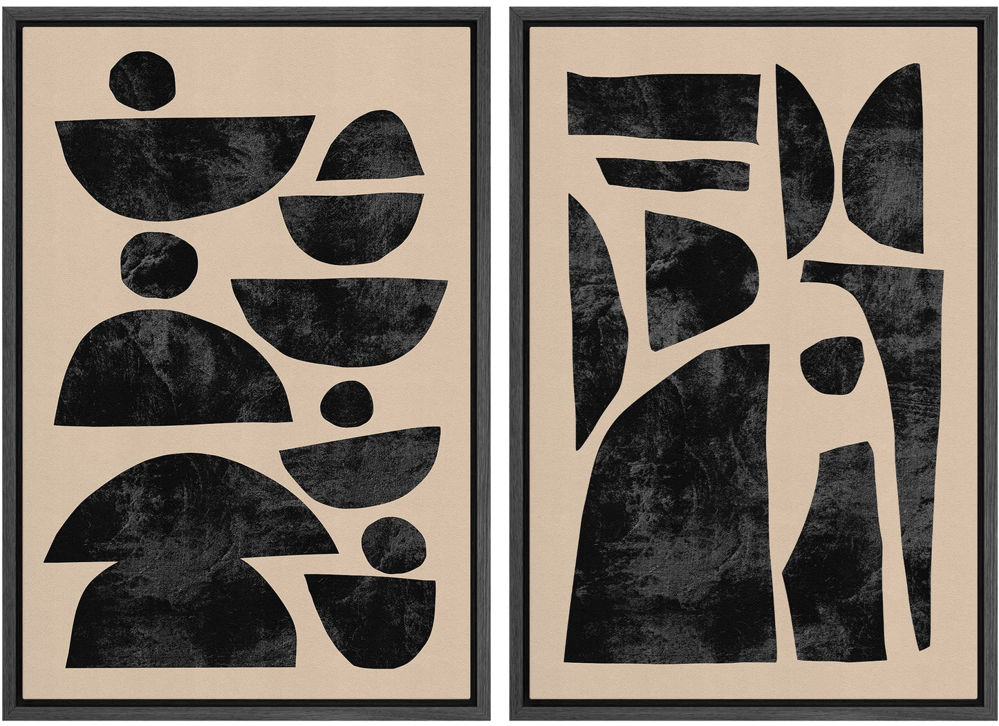 SIGNWIN Framed Canvas Print Wall Art Set Geometric Mid-Century Spiral Collage Abstract Shapes Cozy Neutral Minimal Decorative Nordic Zen Bohemian for Living Room, Bedroom, Office - 16"x24"x2 Black